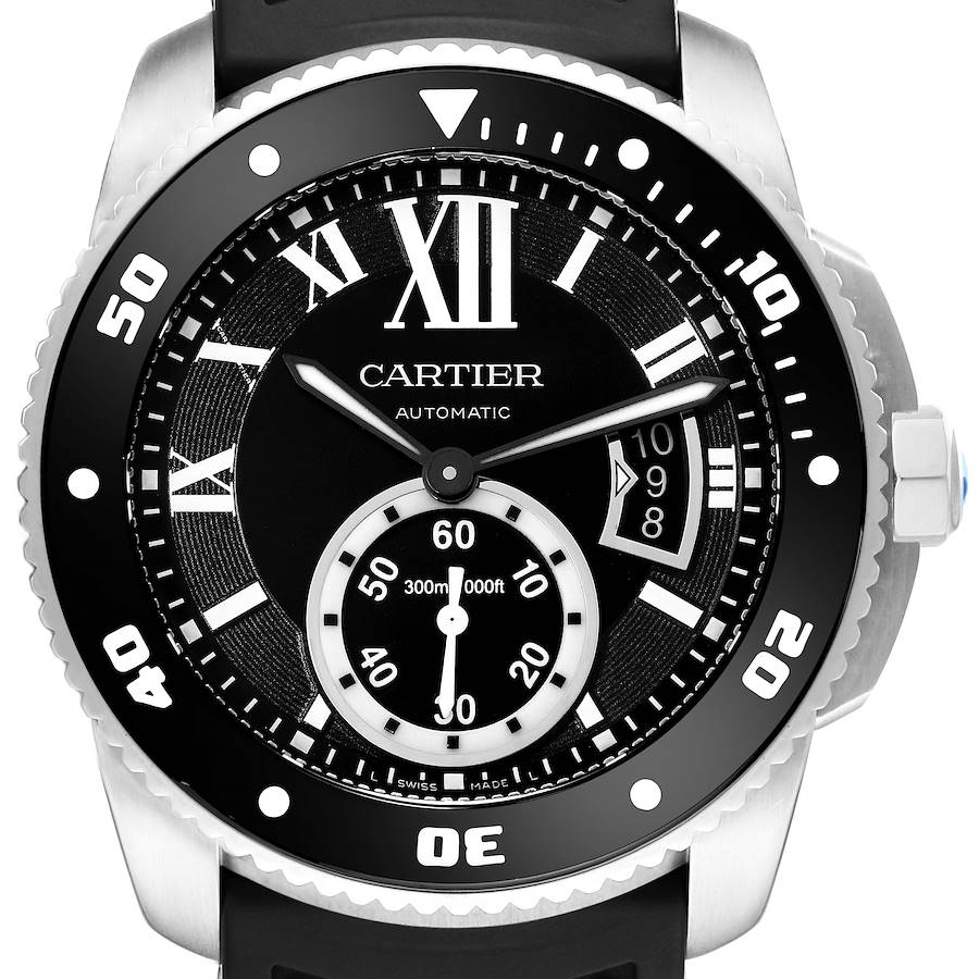 Cartier Calibre Diver Black Dial Steel Mens Watch W7100056 Box Papers SwissWatchExpo
