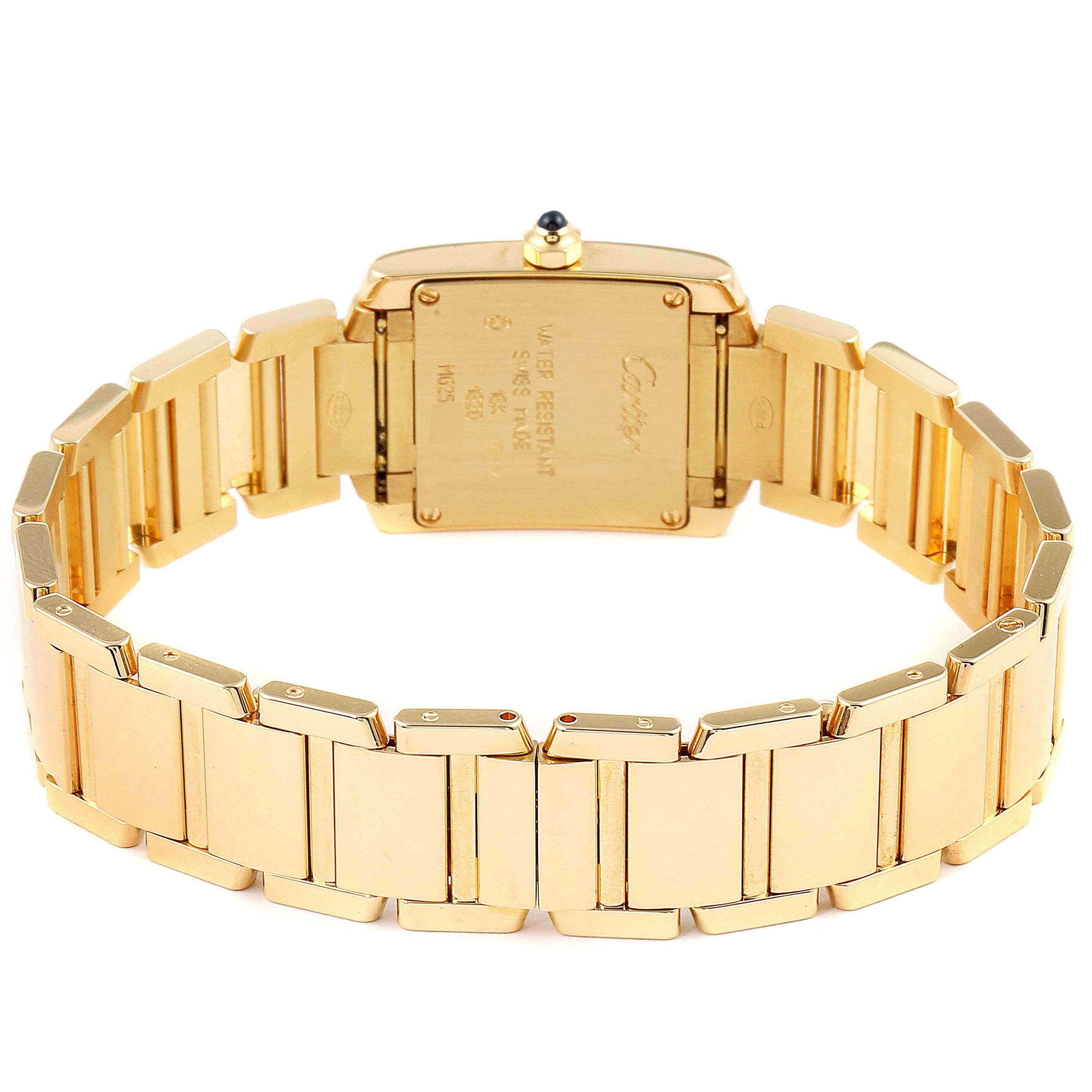 This image shows the back case and bracelet of the Cartier Tank Française watch.