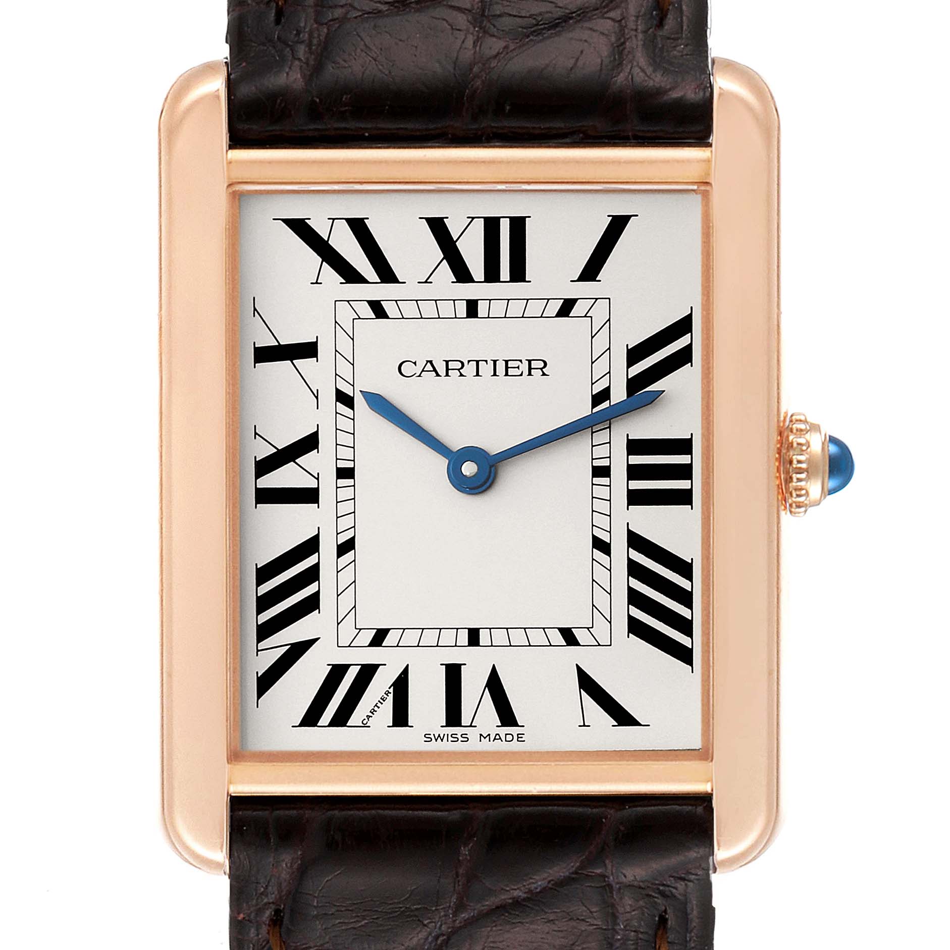 Cartier Tank Solo Large Rose Gold Steel Brown Strap Mens Watch W5200025 ...