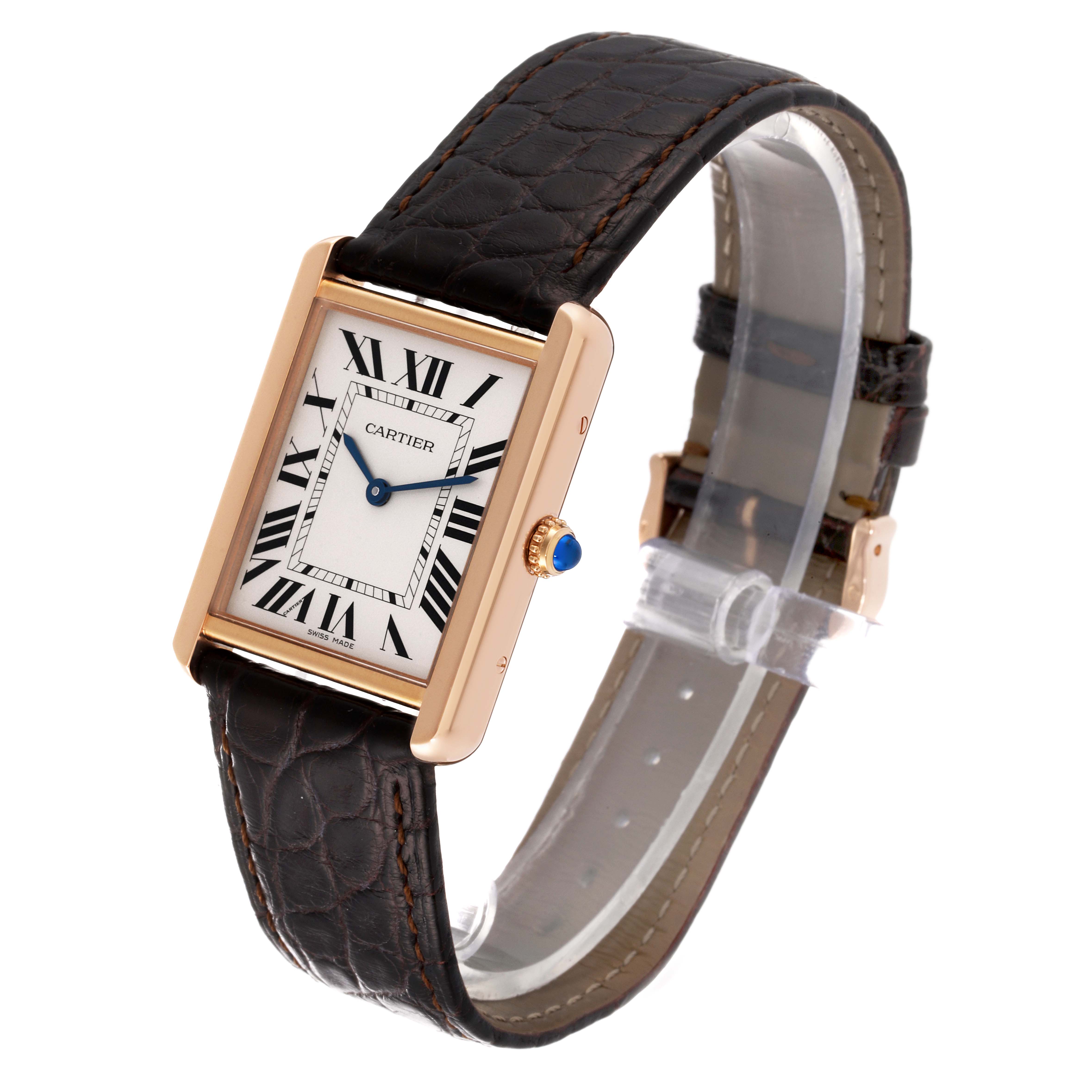 Cartier Tank Solo Large Rose Gold Steel Brown Strap Mens Watch W5200025 ...