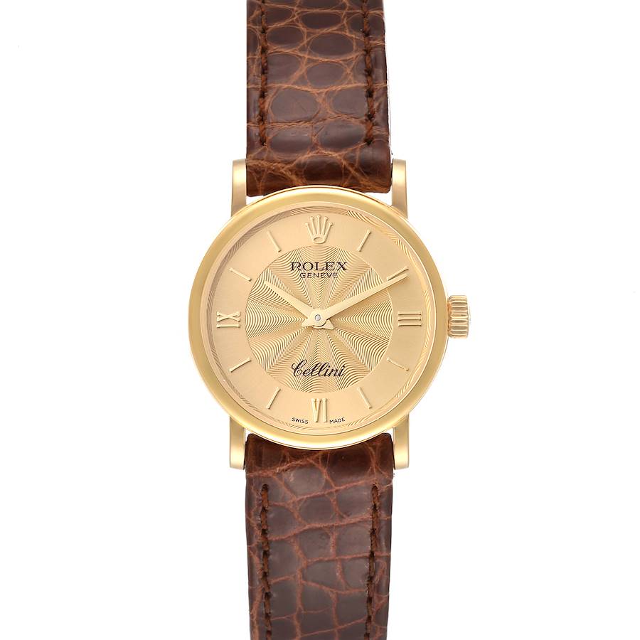 Rolex Cellini Classic Yellow Gold Brown Strap Ladies Watch 6110 SwissWatchExpo