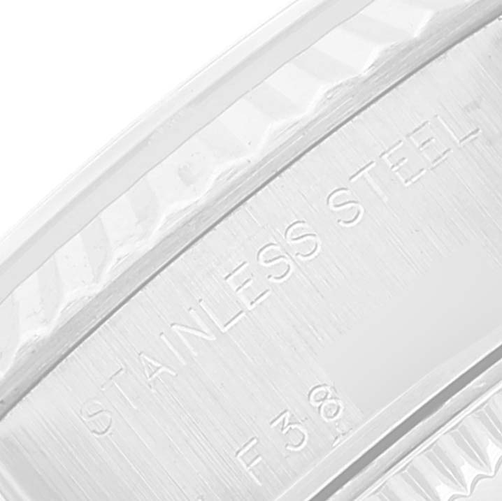 The image shows a close-up of the stainless steel case back with engraving on a Rolex Datejust 79174 Women's Stainless Steel Silver Dial 79174 Women's Stainless Steel Silver Dial watch.