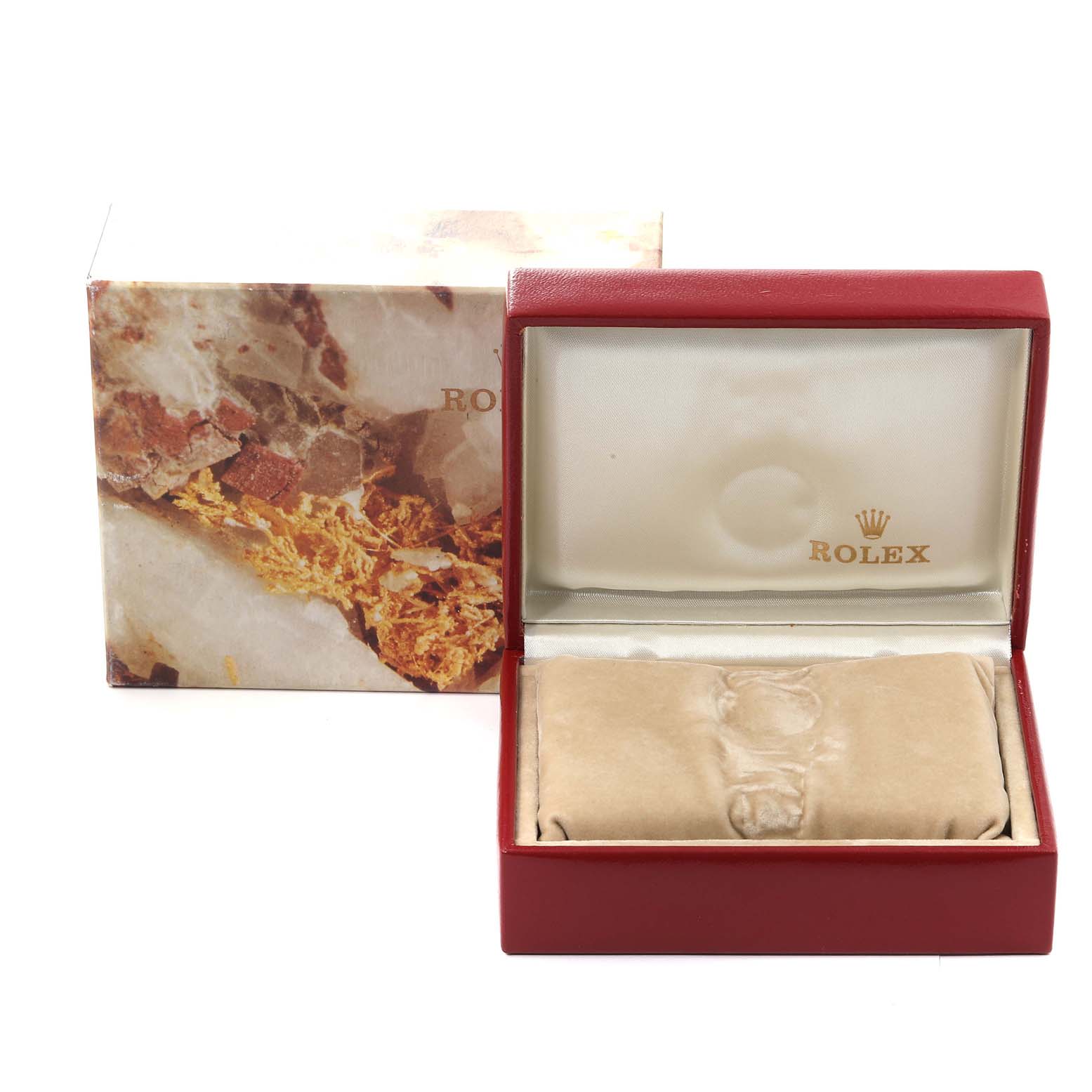 The image shows an open Rolex Datejust 69173G Women's Steel and Gold (two tone) Champagne Dial 69173G Women's Steel and Gold (two tone) Champagne Dial watch box and an outer decorative box.