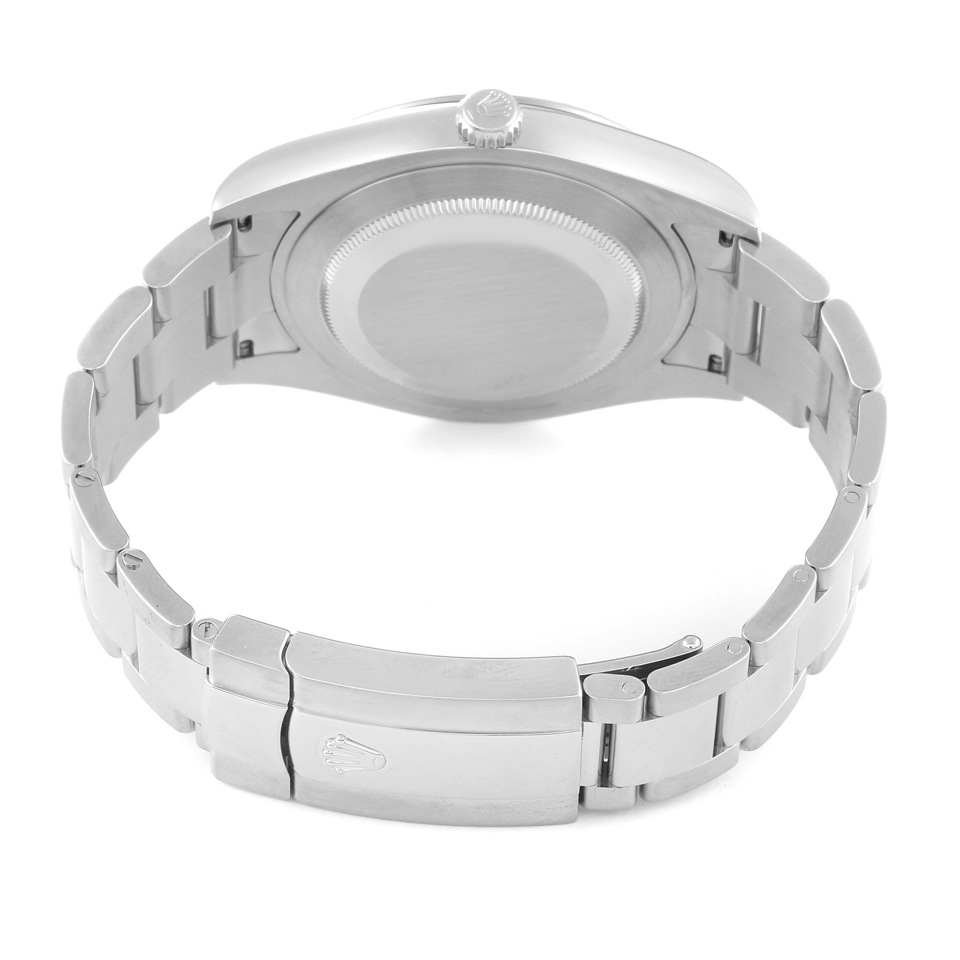 This image shows the back case and bracelet of a Rolex Datejust 41 116334 Men
s Stainless Steel Blue Dial 116334 Men
s Stainless Steel Blue Dial watch from a rear angle.