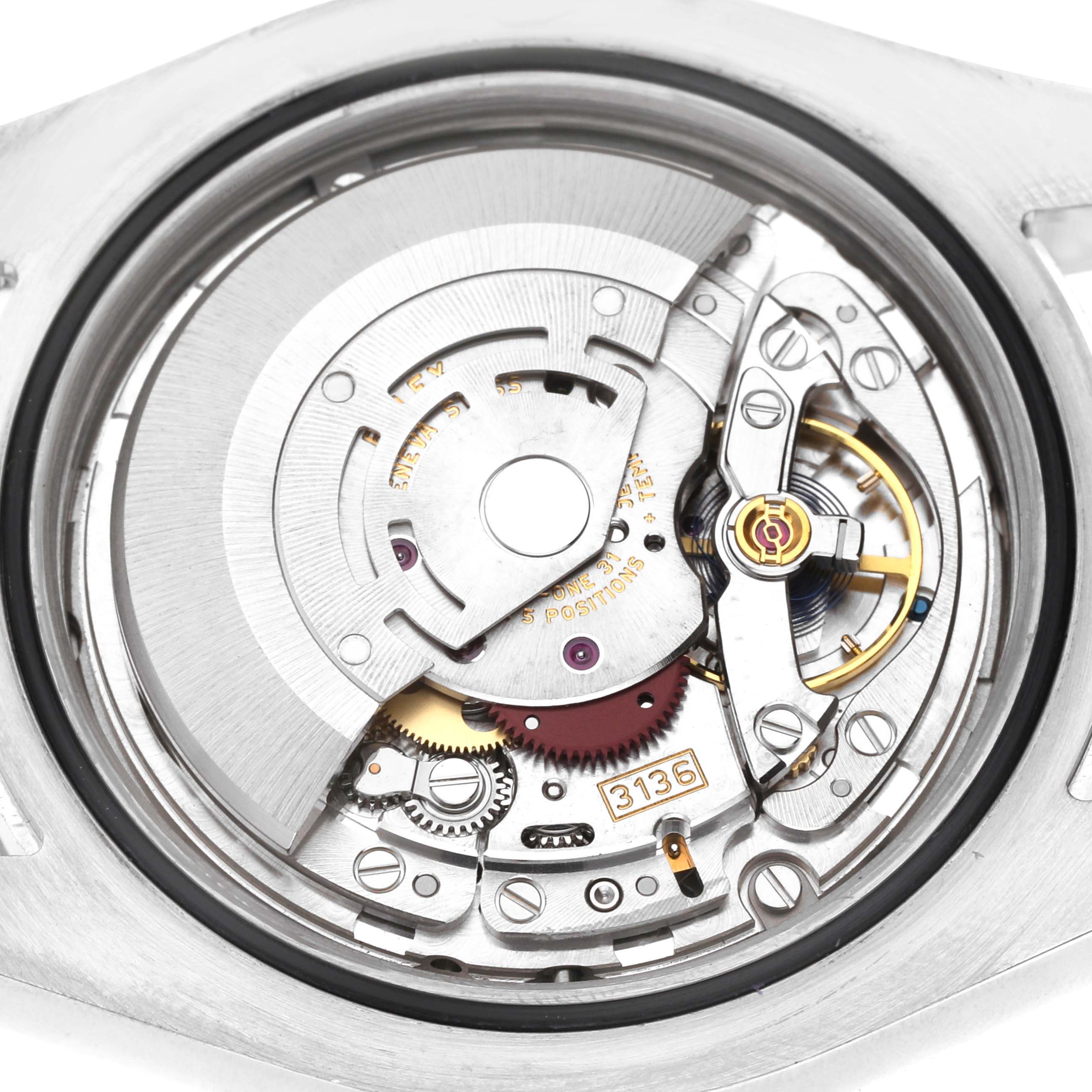 This image depicts the internal movement mechanism from the back of a Rolex Datejust 41 116334 Men
s Stainless Steel Blue Dial 116334 Men
s Stainless Steel Blue Dial model watch.