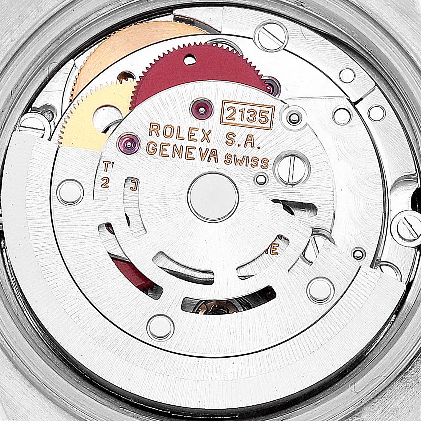 The image displays the internal mechanism of the Rolex Datejust 69174 Women's Stainless Steel Pink Dial 69174 Women's Stainless Steel Pink Dial watch, showing the movement components.