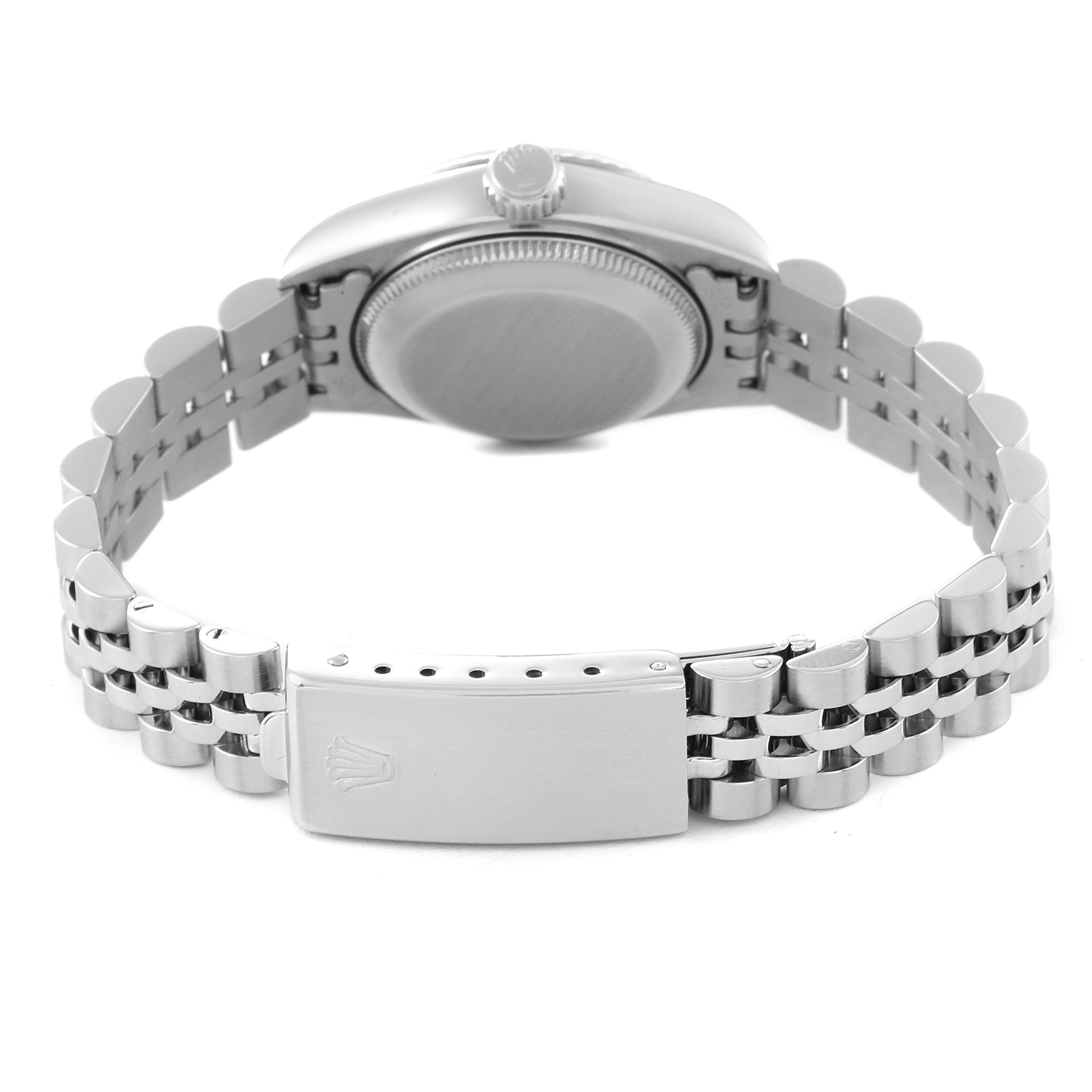 The image shows the back view of a Rolex Datejust 69174 Women's Stainless Steel Pink Dial 69174 Women's Stainless Steel Pink Dial watch, focusing on the bracelet and clasp.