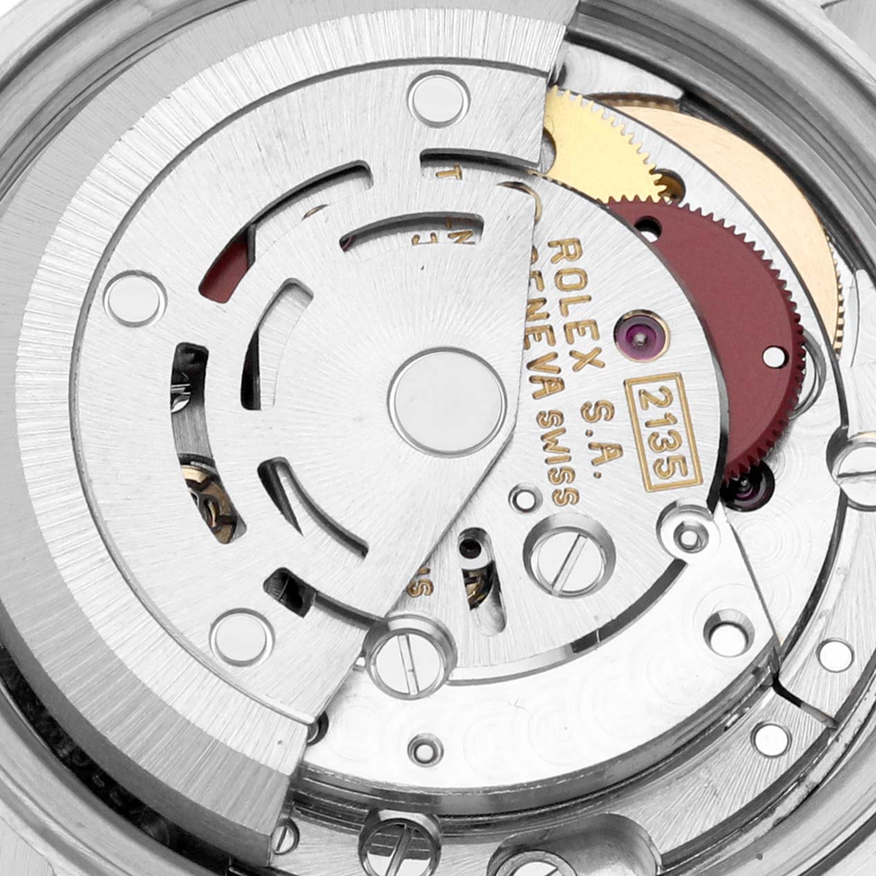 This image shows a close-up of the movement mechanism inside a Rolex Datejust 69173 Women's Steel and Gold (two tone) Grey Dial 69173 Women's Steel and Gold (two tone) Grey Dial watch.