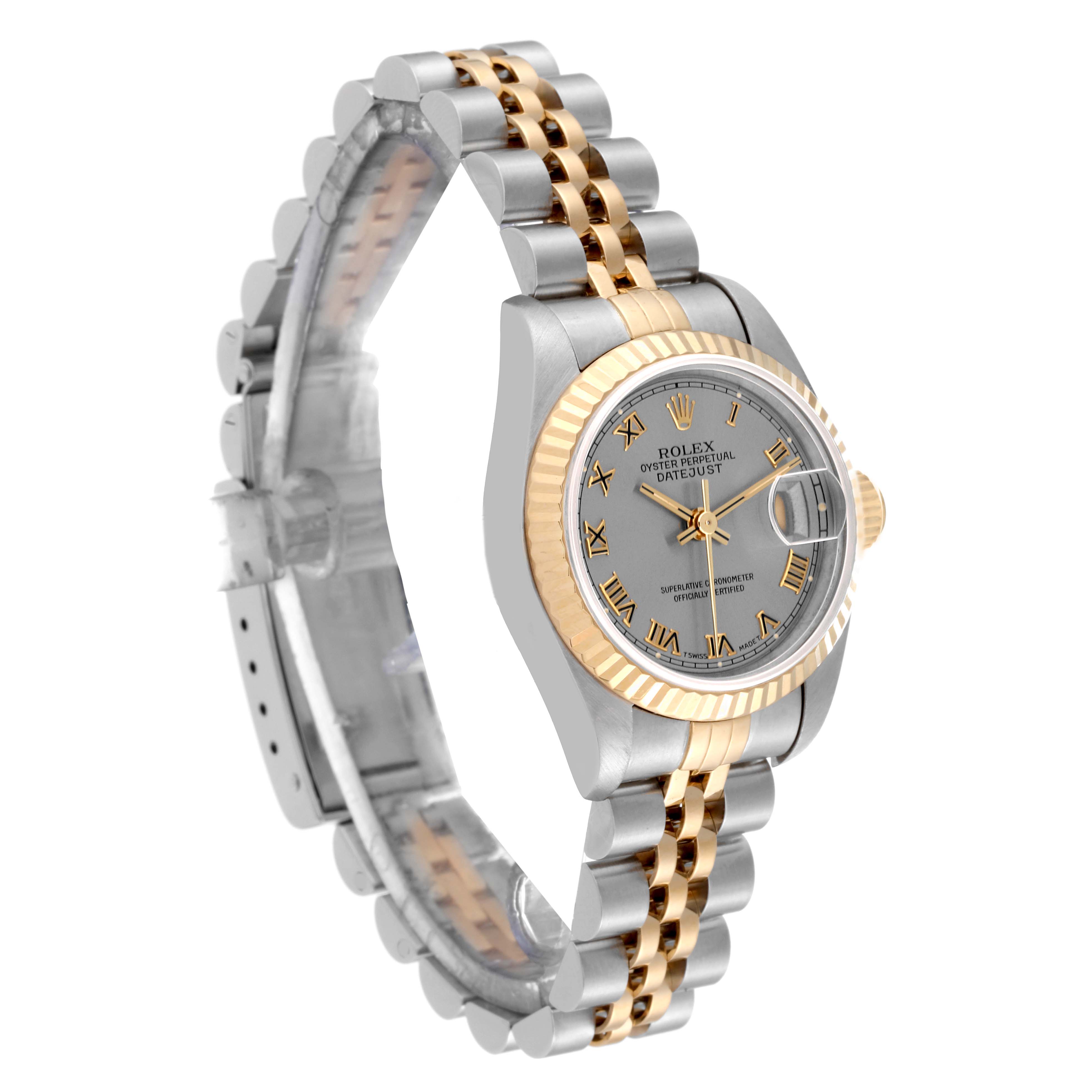 The image shows a Rolex Datejust 69173 Women's Steel and Gold (two tone) Grey Dial 69173 Women's Steel and Gold (two tone) Grey Dial watch at a slight angle, highlighting the face, bezel, and two-tone bracelet.