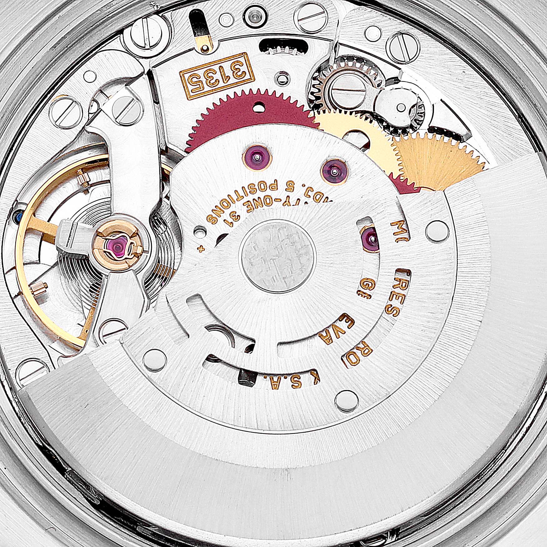 This image shows a close-up view of the movement and internal mechanism of a Rolex Datejust 16233 Men's Steel and Gold (two tone) Silver Dial 16233 Men's Steel and Gold (two tone) Silver Dial watch.