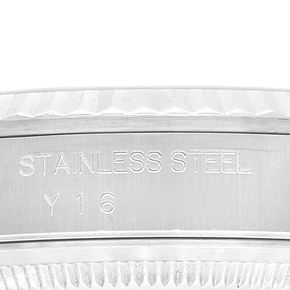 The image shows a close-up of the side of the stainless steel case of a Rolex Datejust 16234 Men's Stainless Steel Silver Dial 16234 Men's Stainless Steel Silver Dial watch.