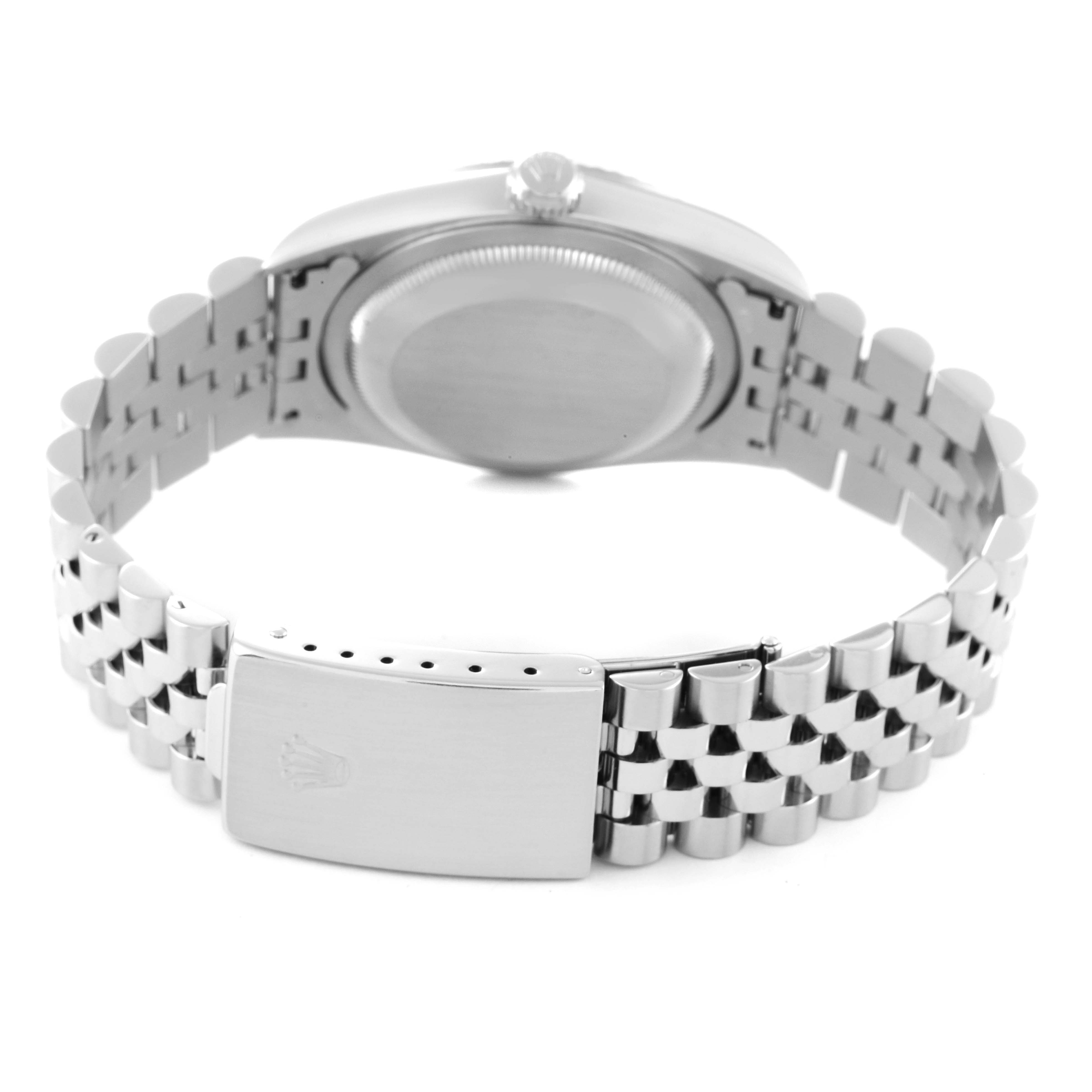 The image shows the back of a Rolex Datejust 16234 Men's Stainless Steel Silver Dial 16234 Men's Stainless Steel Silver Dial watch, highlighting the bracelet and clasp.