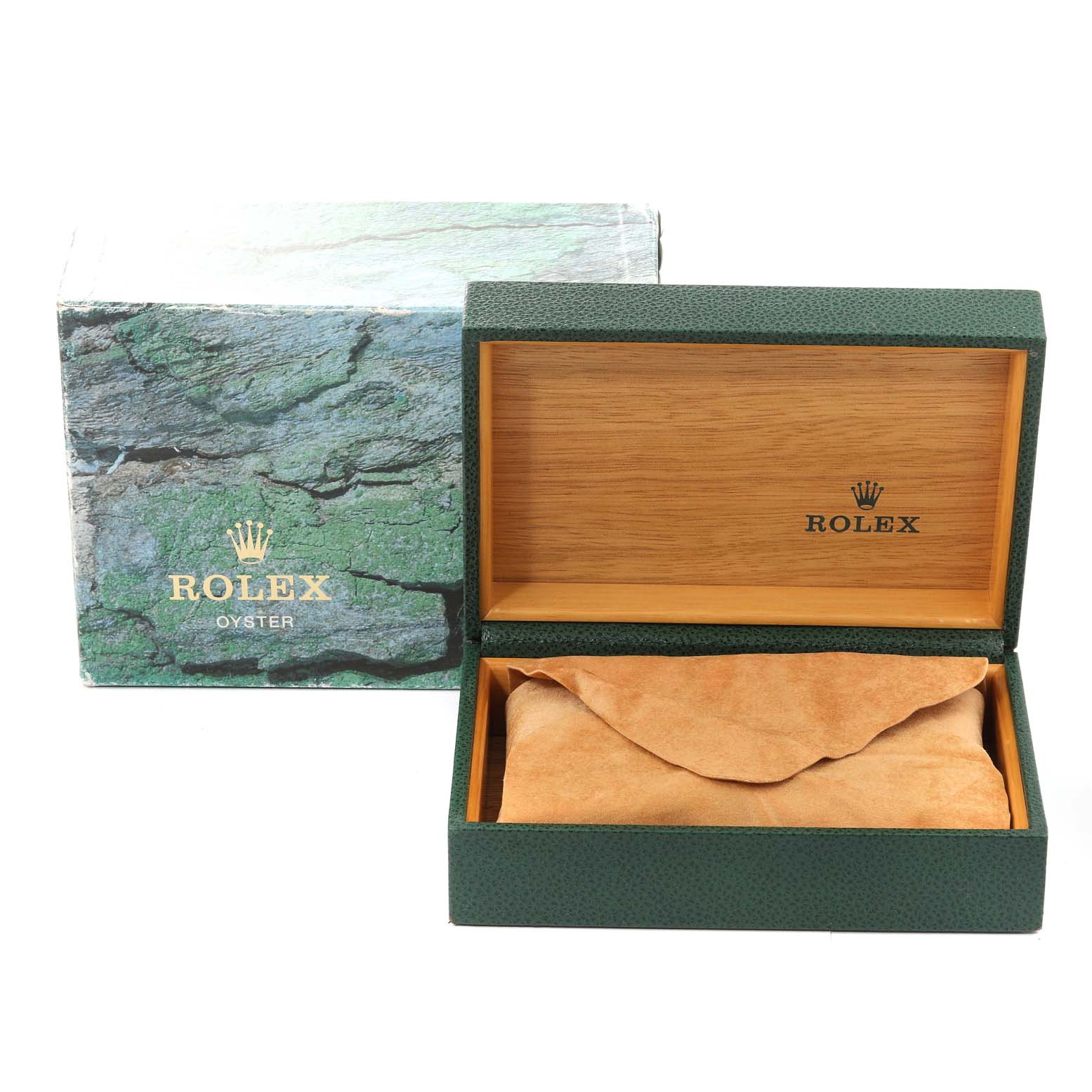 The image shows the packaging box and the open case for a Rolex Datejust 16234 Men's Stainless Steel Silver Dial 16234 Men's Stainless Steel Silver Dial watch, without the watch visible.