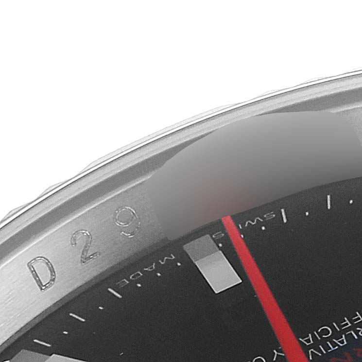 The image shows a close-up of the bezel and dial of the Rolex Turn-o-Graph 116264 Men
s Stainless Steel Black Dial 116264 Men
s Stainless Steel Black Dial watch.
