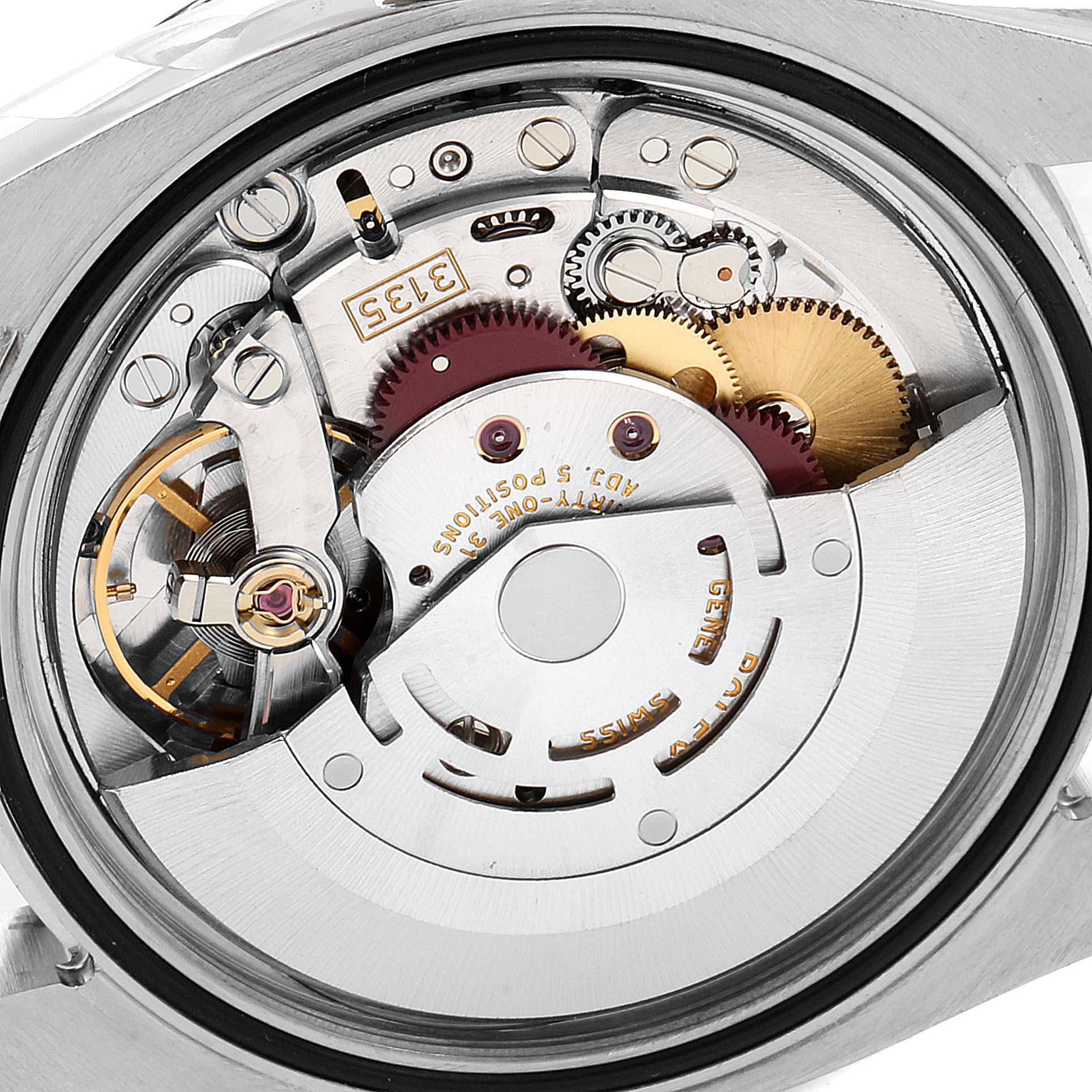 This image shows the internal mechanical components of a Rolex Turn-o-Graph 116264 Men
s Stainless Steel Black Dial 116264 Men
s Stainless Steel Black Dial watch from a back view angle.