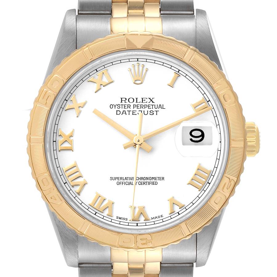 Rolex Datejust Turnograph Steel Yellow Gold White Dial Watch 16263 SwissWatchExpo