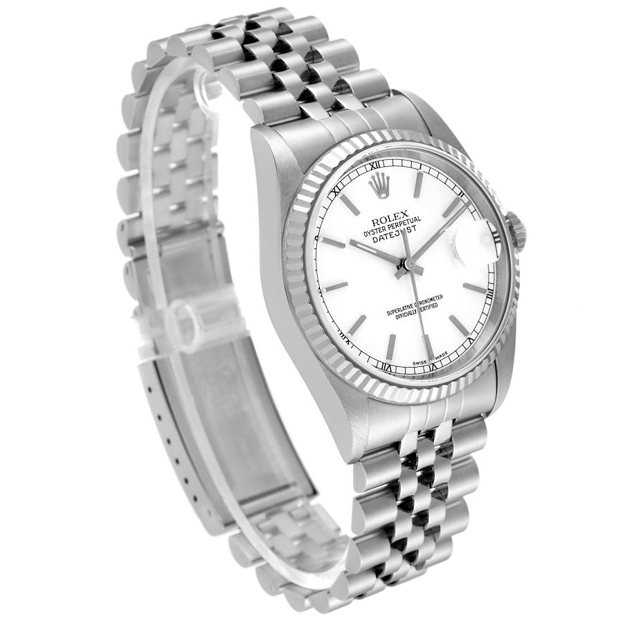 Rolex Datejust White Dial Fluted Bezel Steel White Gold Mens Watch