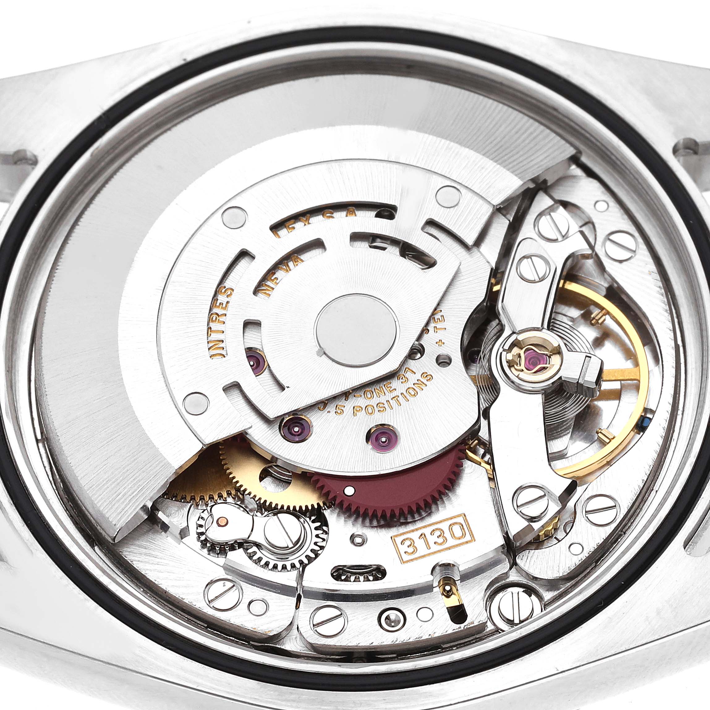 This image shows the internal mechanical movement of a Rolex Explorer 114270 Men
s Stainless Steel Black Dial 114270 Men
s Stainless Steel Black Dial watch, focusing on the intricacies of its components.