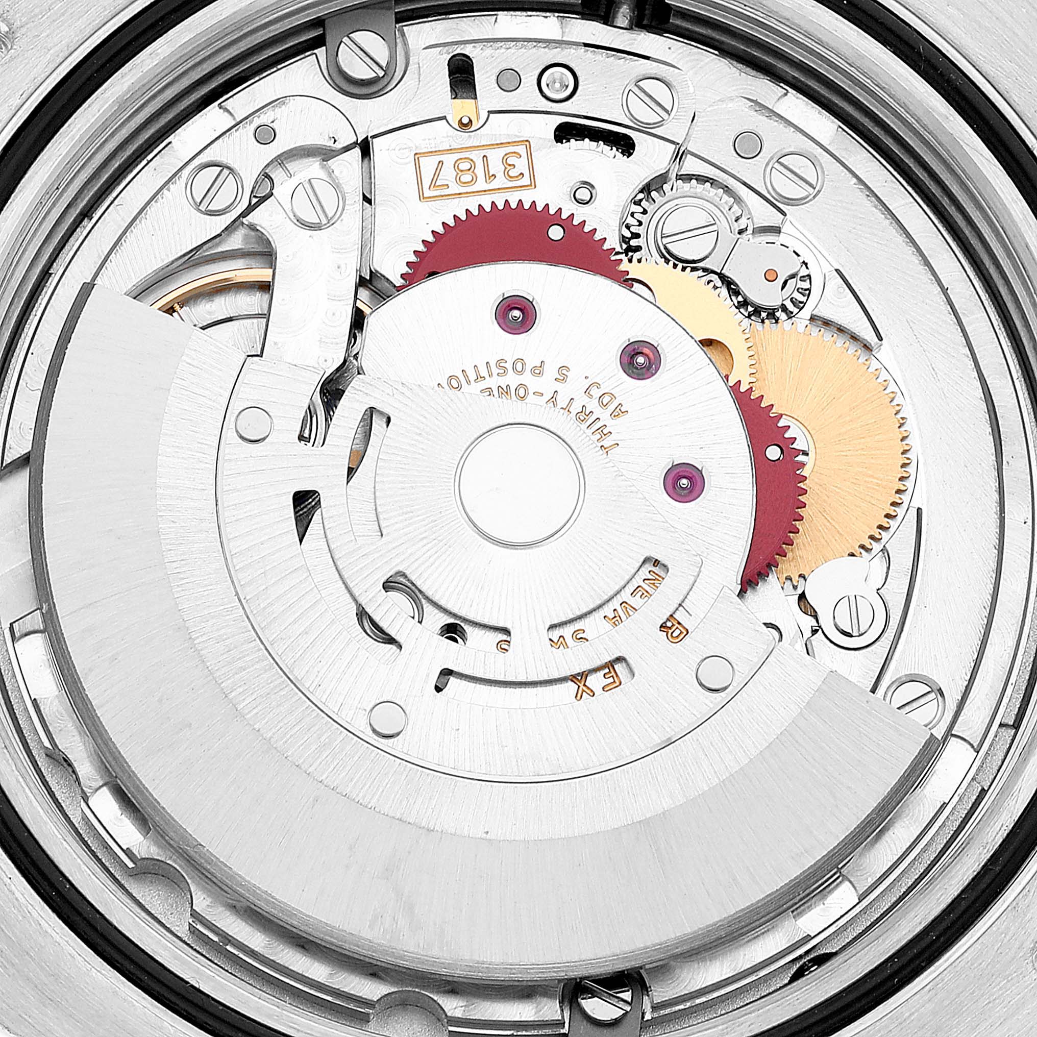 This image shows the internal mechanical movement of the Rolex Explorer 216570 Men
s Stainless Steel Black Dial 216570 Men
s Stainless Steel Black Dial watch, highlighting gears and other intricate parts.