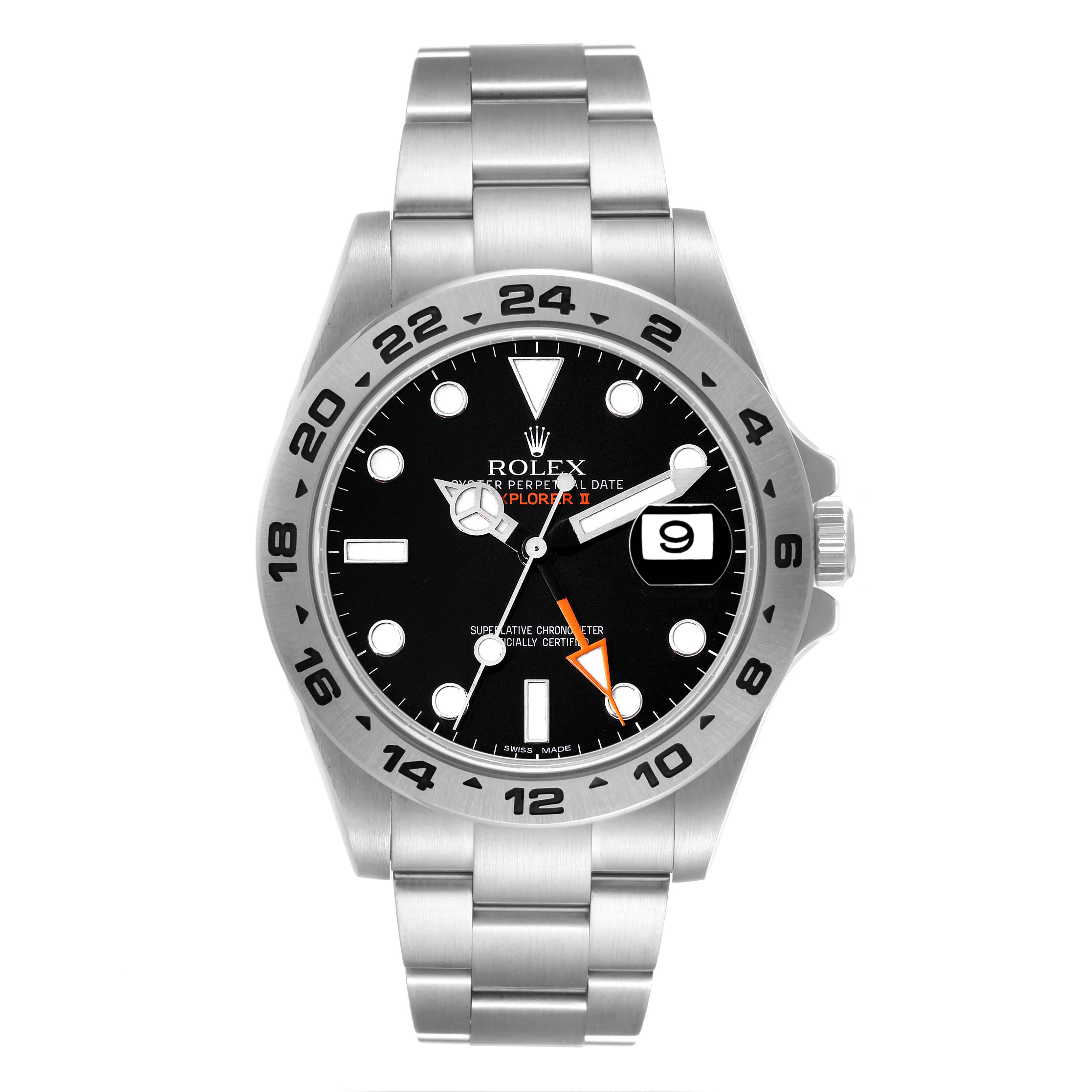 The image shows a Rolex Explorer 216570 Men
s Stainless Steel Black Dial 216570 Men
s Stainless Steel Black Dial watch in a direct front view, detailing its dial, bezel, and bracelet.