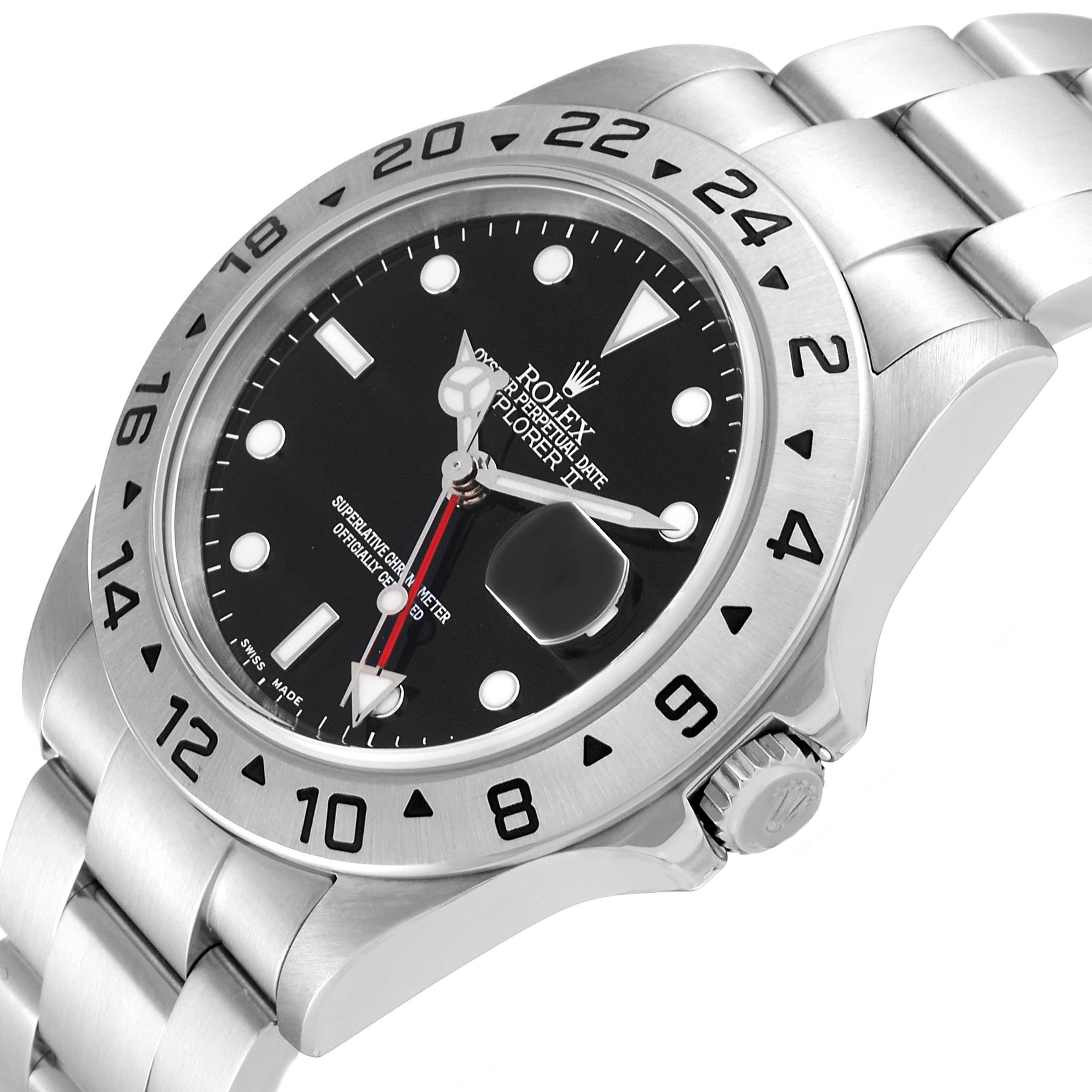 The image displays a Rolex Explorer 16570 Men's Stainless Steel Black Dial 16570 Men's Stainless Steel Black Dial watch at a side angle, showcasing its black dial, bezel with numbers, and stainless steel bracelet.