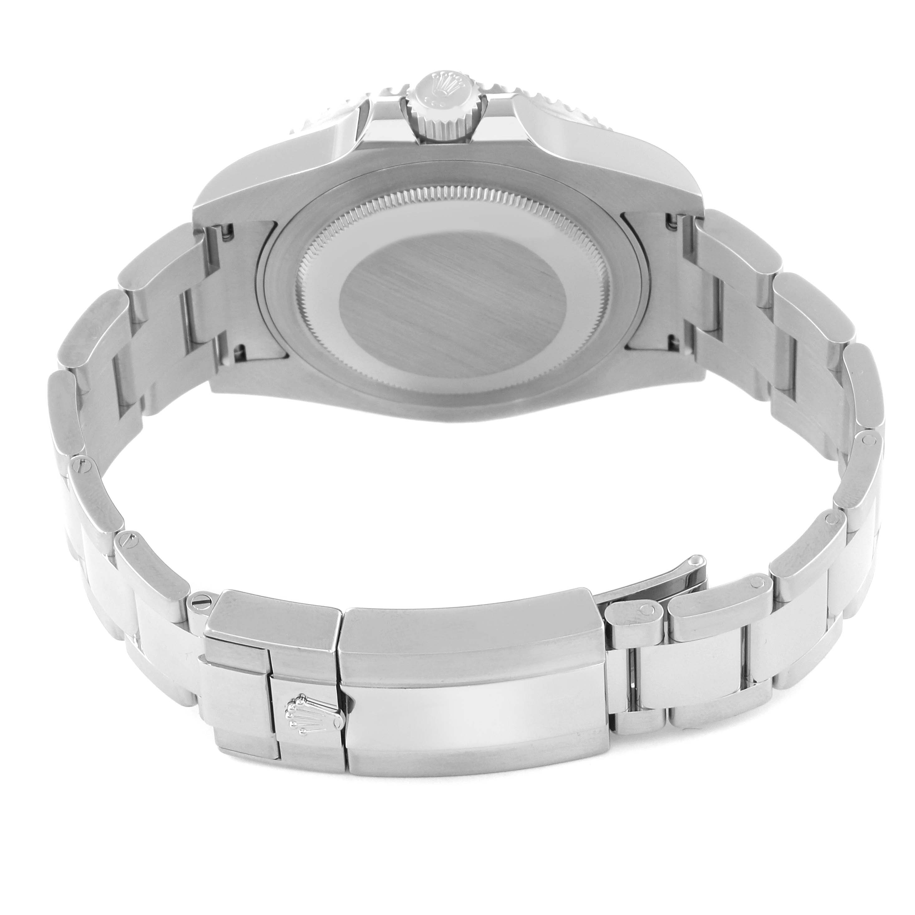 The image shows the back of a Rolex GMT-Master 116710LN Men
s Stainless Steel Black Dial 116710LN Men
s Stainless Steel Black Dial watch, including the case, crown, and bracelet clasp.