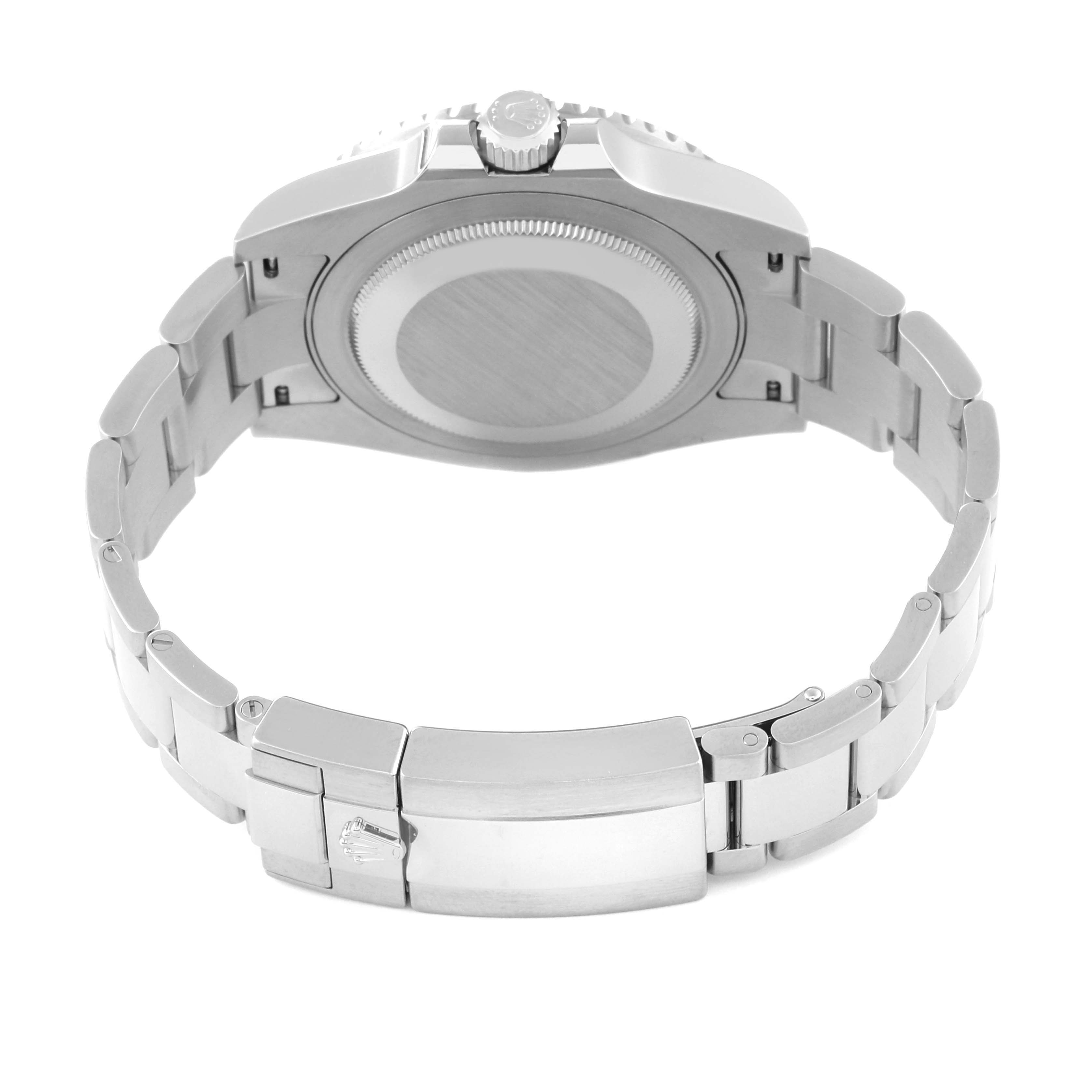 This image shows the back view of a Rolex GMT-Master 126710BLRO Men's Stainless Steel Black Dial 126710BLRO Men's Stainless Steel Black Dial watch, highlighting the case back, crown, and bracelet.