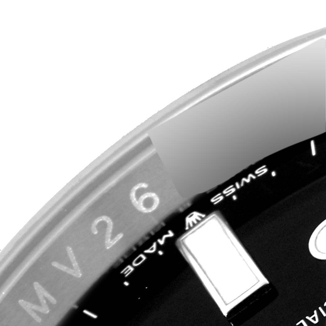 The image shows a close-up of the dial and bezel of a Rolex GMT-Master 126710BLRO Men's Stainless Steel Black Dial 126710BLRO Men's Stainless Steel Black Dial watch, highlighting the "SWISS MADE" text.