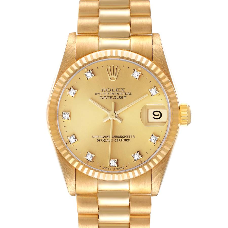 Rolex President 31 Datejust Midsize Yellow Gold Diamond Ladies Watch 68278 SwissWatchExpo