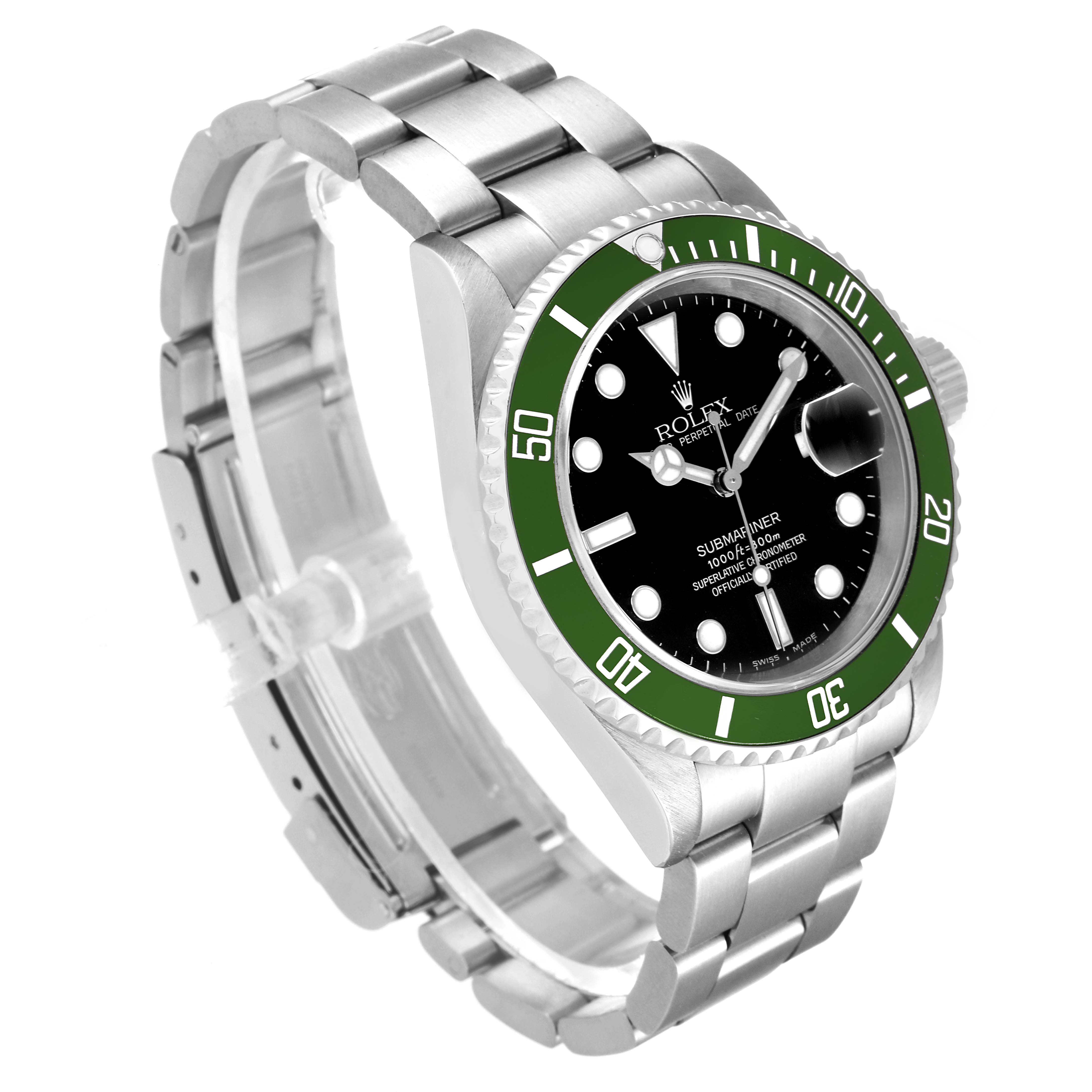 The Rolex Submariner 16610LV Men
s Stainless Steel Black Dial 16610LV Men
s Stainless Steel Black Dial watch is shown at a three-quarter angle displaying its face, bezel, crown, and bracelet.