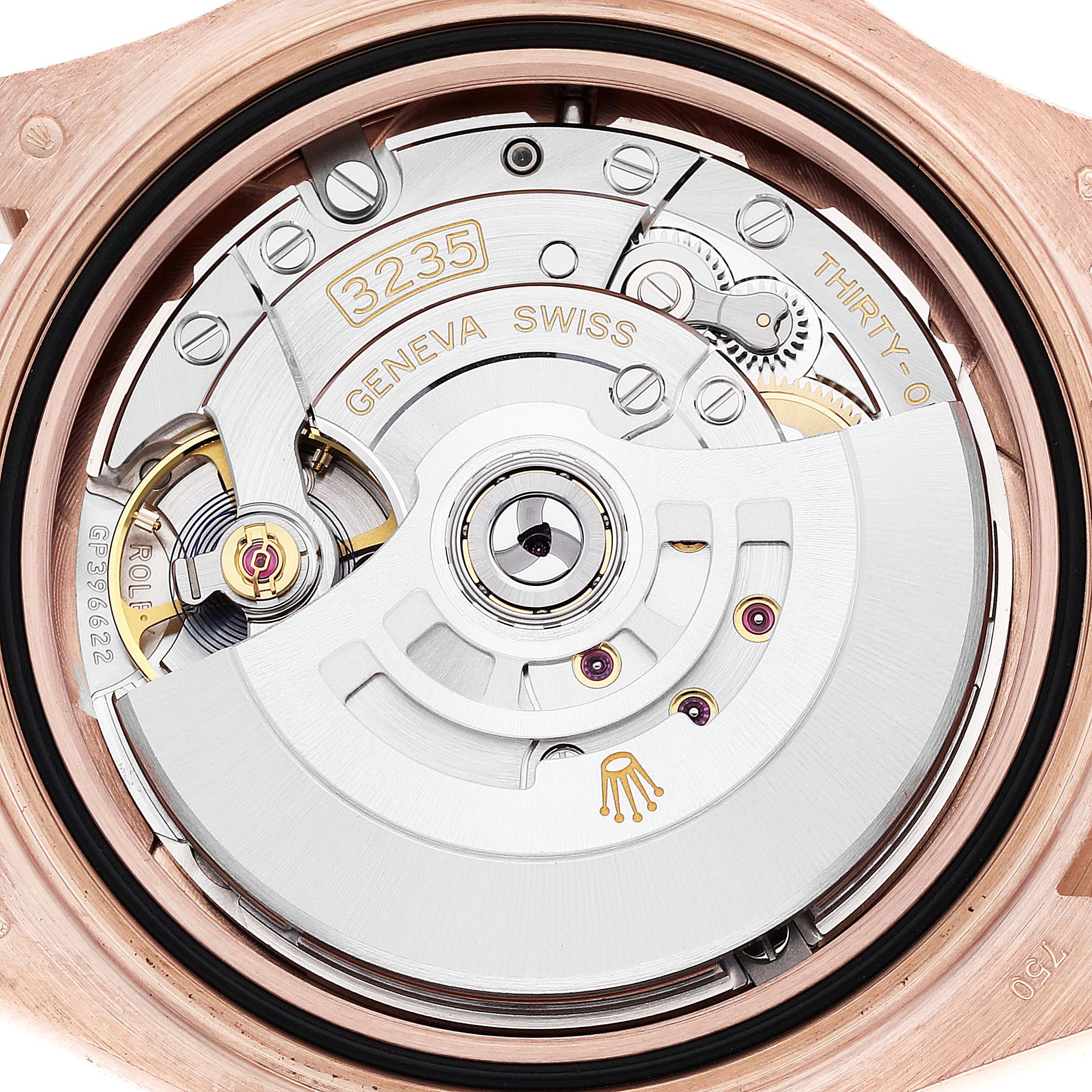 This image shows the movement and internal components of the Yacht-Master model by Rolex from a close-up, back view.