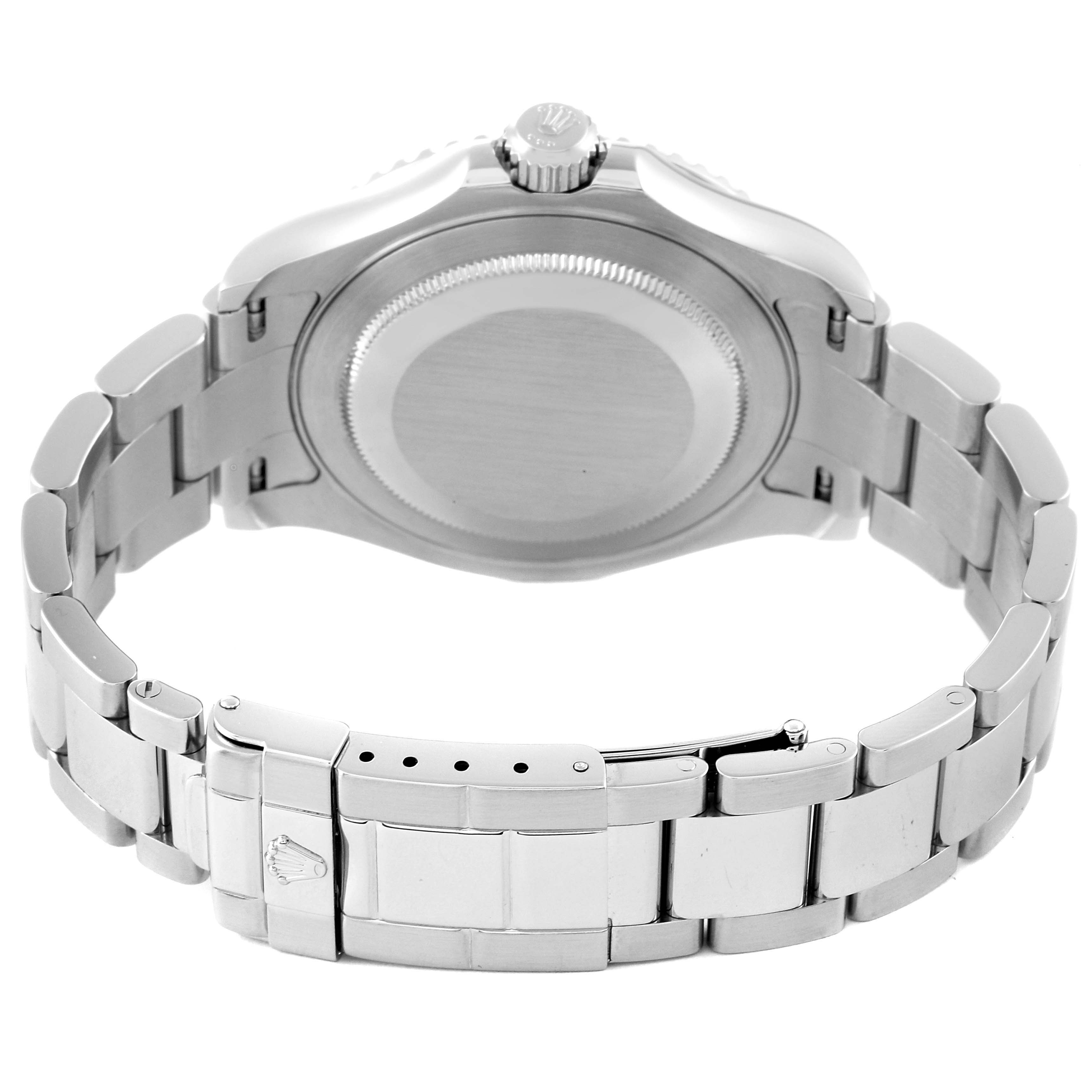 This image shows the back case and the bracelet of the Rolex Yacht-Master 16622 Men's Stainless Steel Silver Dial 16622 Men's Stainless Steel Silver Dial watch from a rear angle.