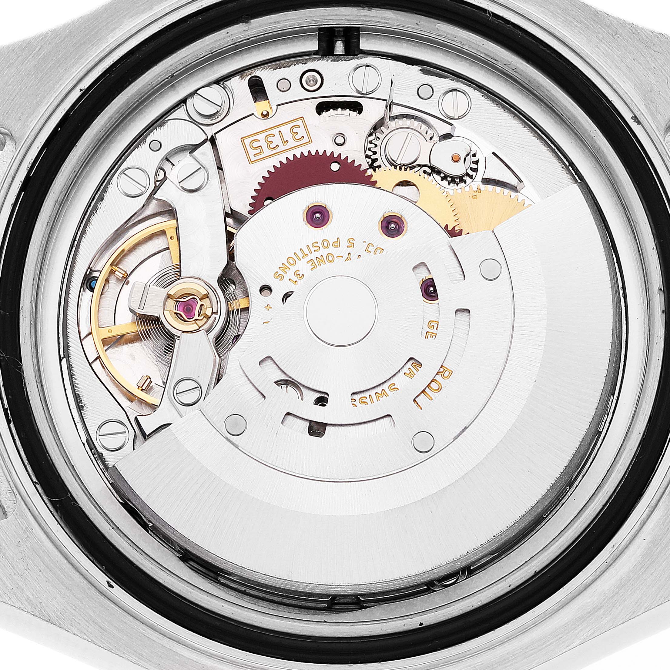 This image shows the movement mechanism of a Rolex Yacht-Master 16622 Men's Stainless Steel Silver Dial 16622 Men's Stainless Steel Silver Dial watch from a rear angle.