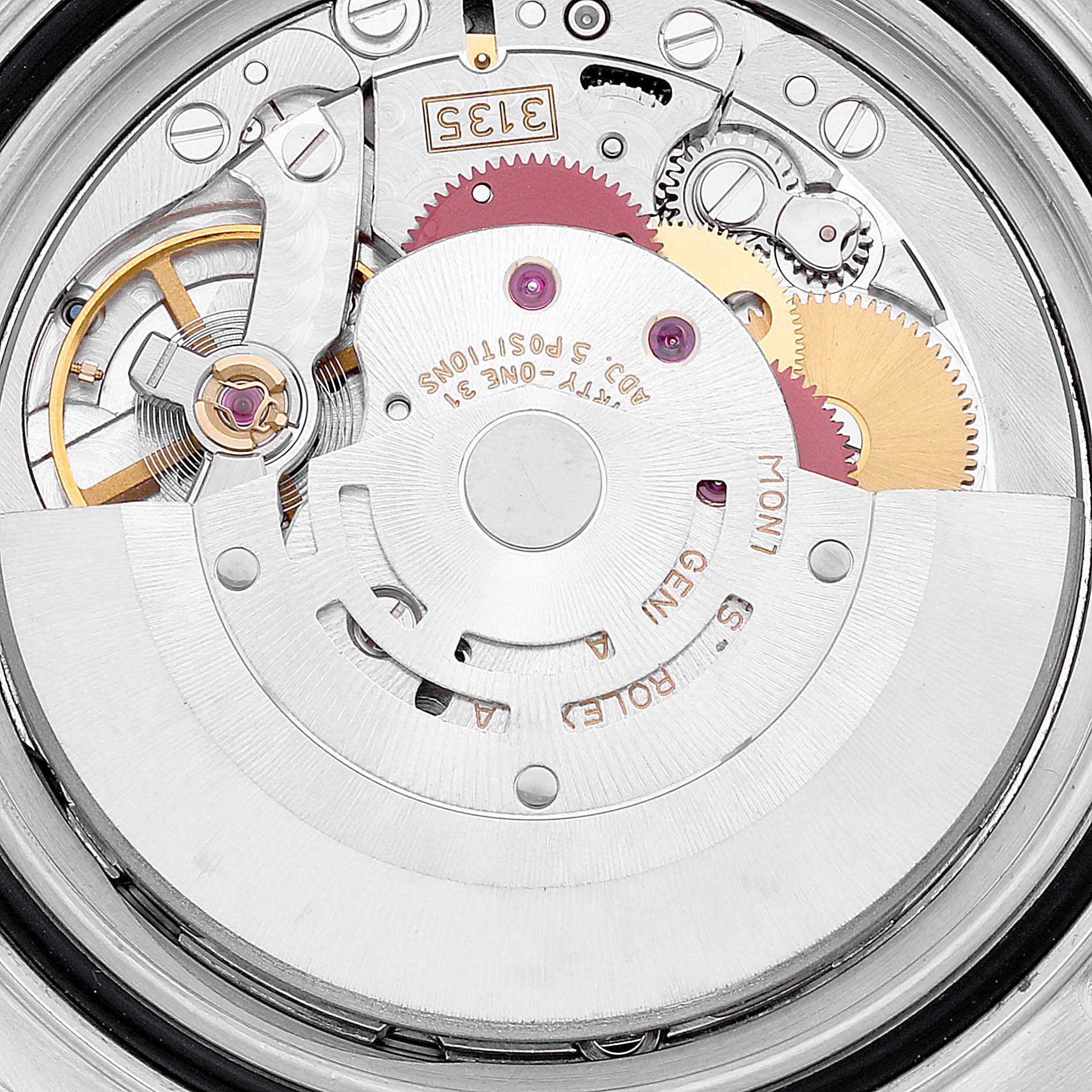This image shows a close-up of the movement and internal mechanism of a Rolex Yacht-Master 16622 Men's Stainless Steel Silver Dial 16622 Men's Stainless Steel Silver Dial watch.