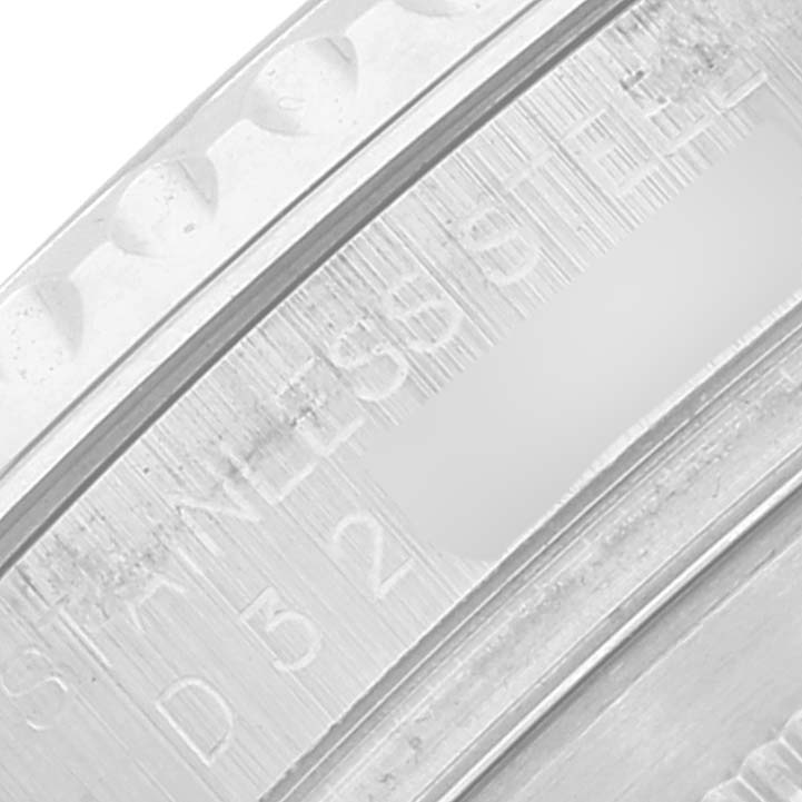 This image shows a close-up of the edge and part of the bezel of a Rolex Yacht-Master 16622 Men's Stainless Steel Silver Dial 16622 Men's Stainless Steel Silver Dial watch.