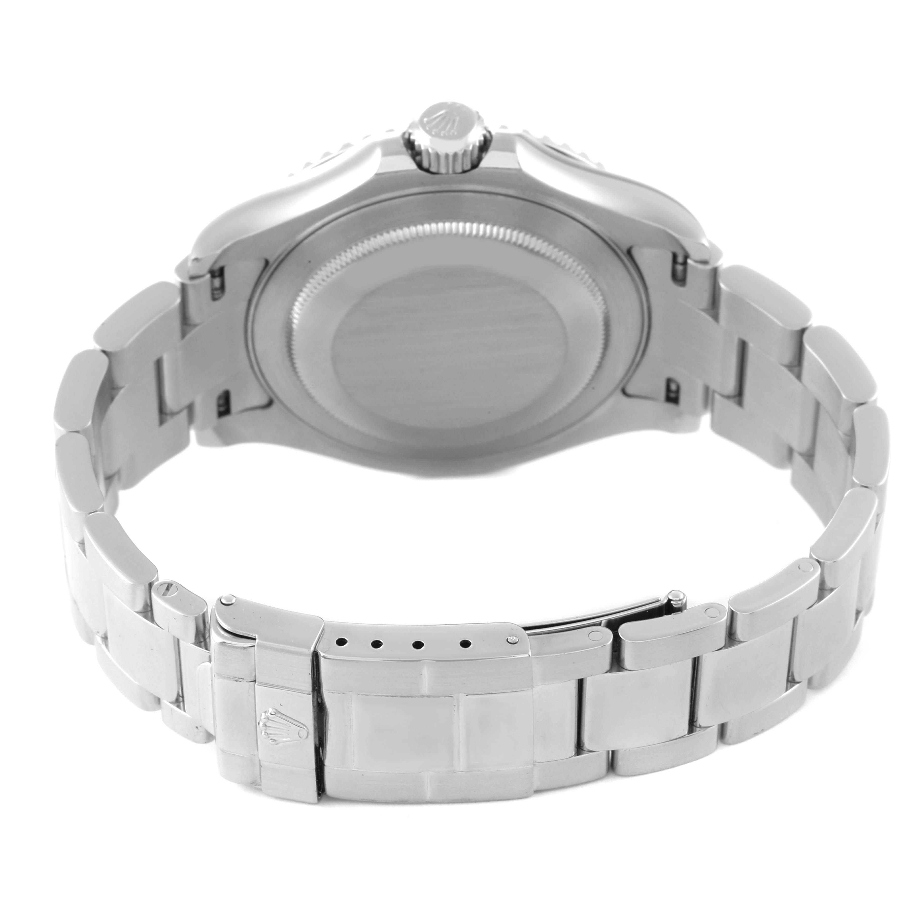 The image shows the back and clasp of a Rolex Yacht-Master 16622 Men's Stainless Steel Silver Dial 16622 Men's Stainless Steel Silver Dial watch, highlighting the bracelet and case back.