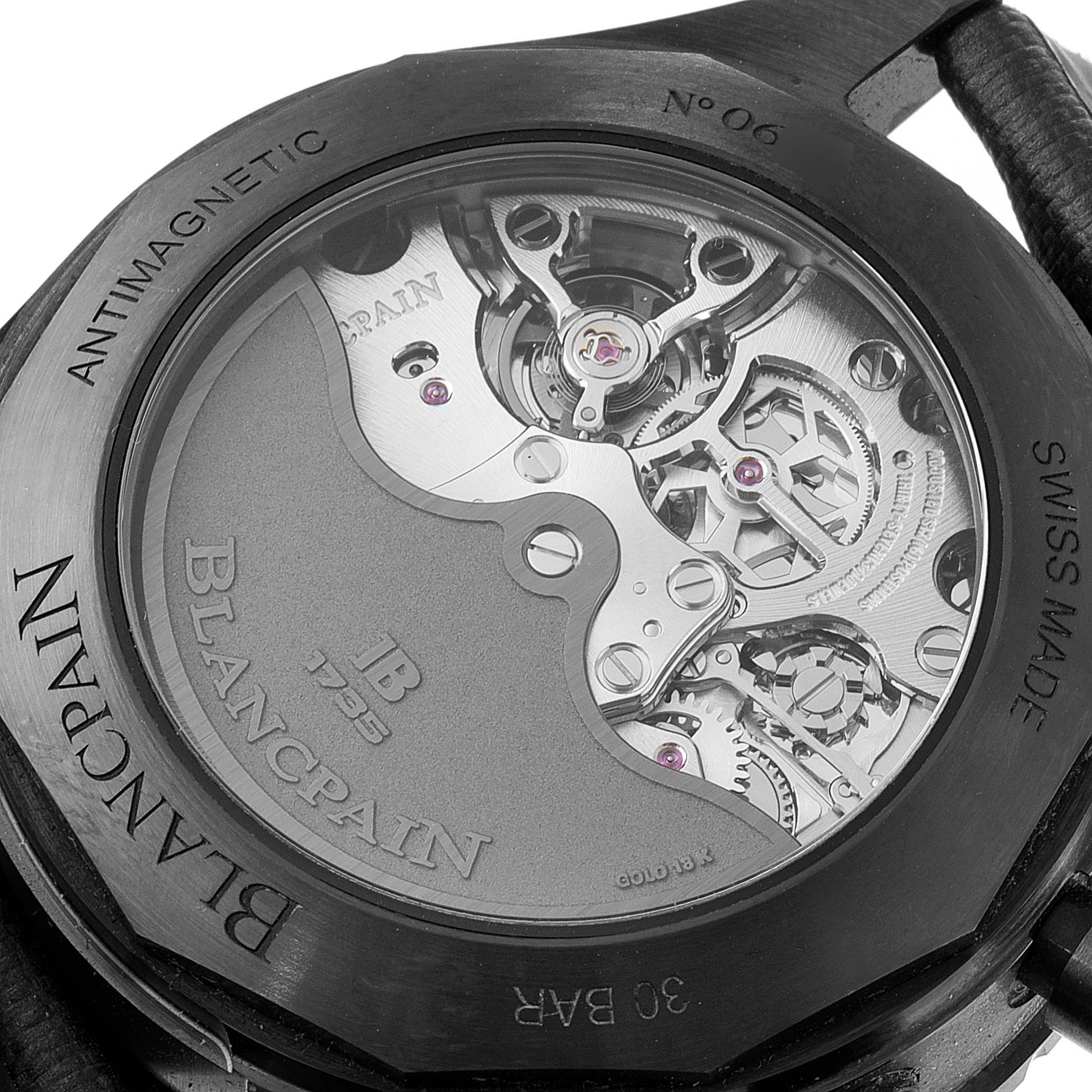This image shows the back view of a Blancpain Fifty Fathoms 5200-0130-B52A Men's Ceramic Black Dial 5200-0130-B52A Men's Ceramic Black Dial watch, highlighting its internal mechanical movement.