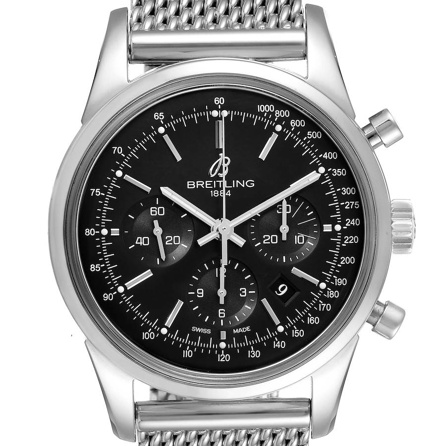 Breitling Transocean Mesh Bracelet Chronograph Steel Mens Watch AB0152 Papers SwissWatchExpo