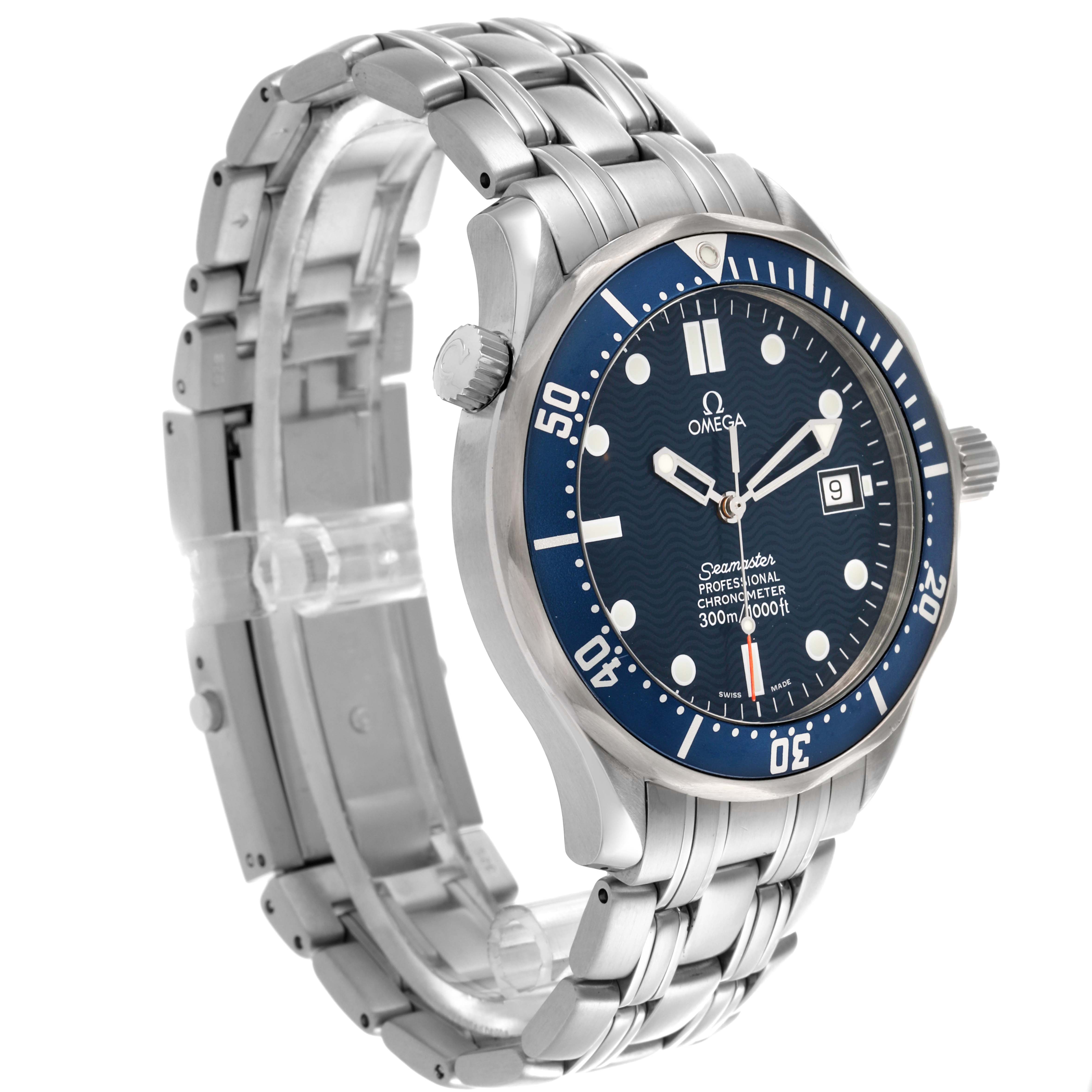 The Omega Seamaster 2531.80.00 Men
s Stainless Steel Blue Dial 2531.80.00 Men
s Stainless Steel Blue Dial watch is shown at a three-quarter angle, displaying the face, bezel, and bracelet.