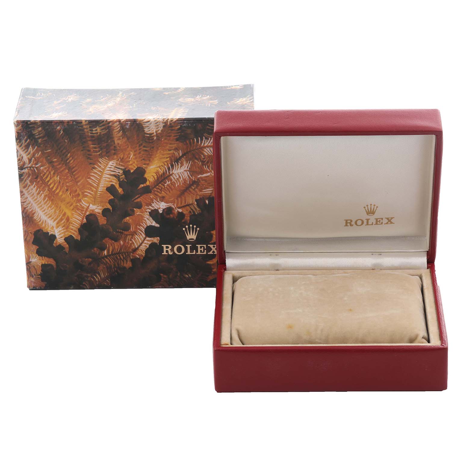 The image shows a Rolex Date 6916 Women's Stainless Steel Grey Dial 6916 Women's Stainless Steel Grey Dial model's box, with the box lid open and the cushion visible inside.