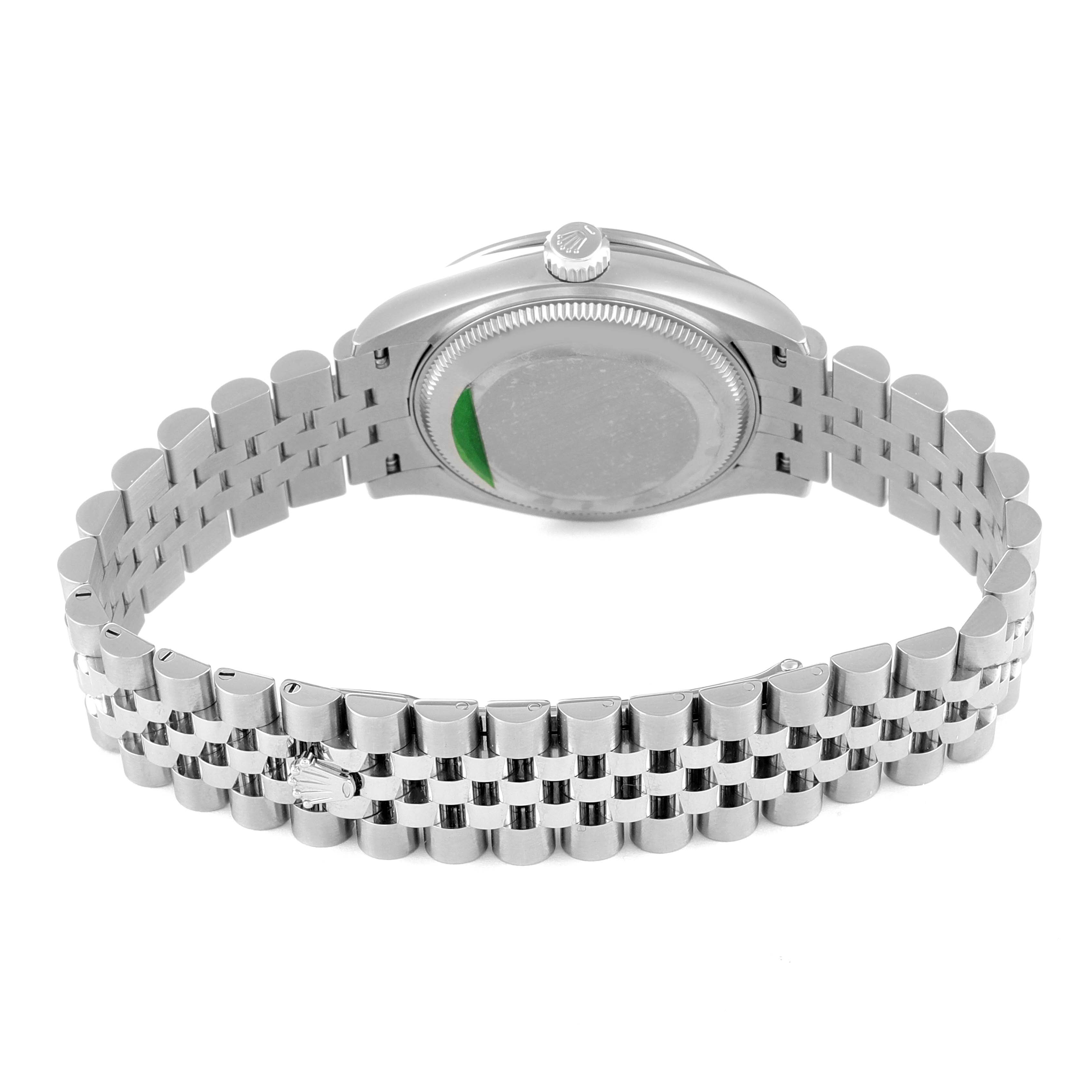 This image shows the back case and bracelet of a Rolex Mid-Size 278384 Women's Stainless Steel Purple Dial 278384 Women's Stainless Steel Purple Dial model watch from a rear angle.