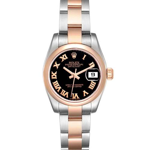 Photo of Rolex Datejust Steel Rose Gold Black Roman Dial Ladies Watch 179161 Box Card