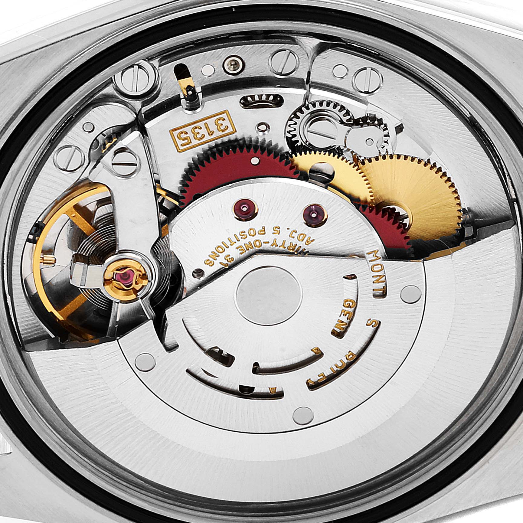 This image shows the inner mechanical movement of the Rolex Datejust 16233 Men's Steel and Gold (two tone) Champagne Dial 16233 Men's Steel and Gold (two tone) Champagne Dial watch up close.