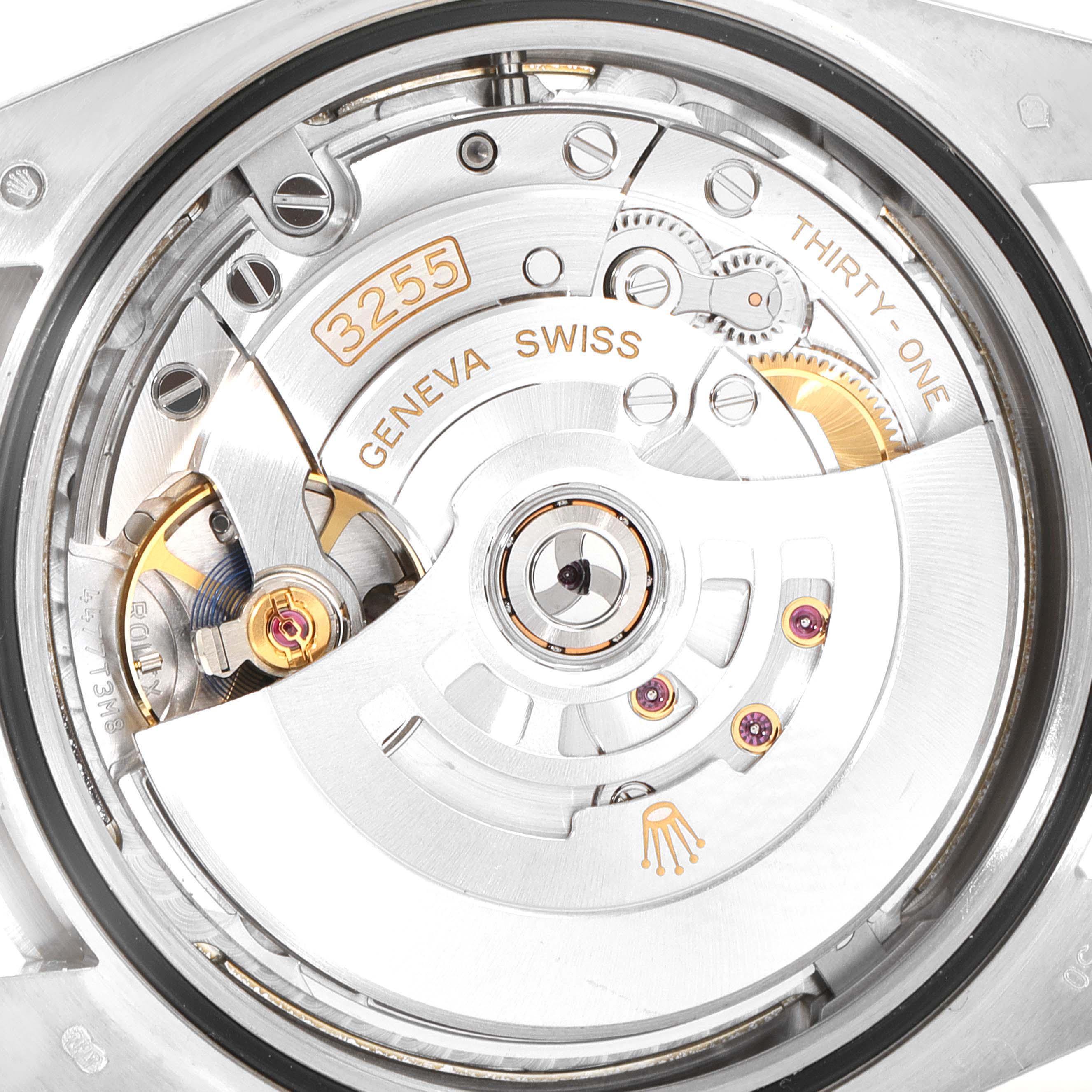 This image shows a close-up of the internal movement mechanism of the Rolex President 228349 Men
s White Gold Silver Dial 228349 Men
s White Gold Silver Dial model watch.
