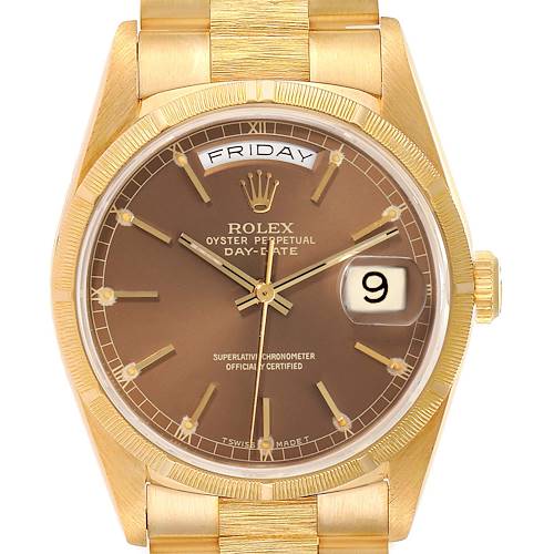 Photo of Rolex Day-Date President 36mm Yellow Gold Bark Finish Watch 18248 Box Papers