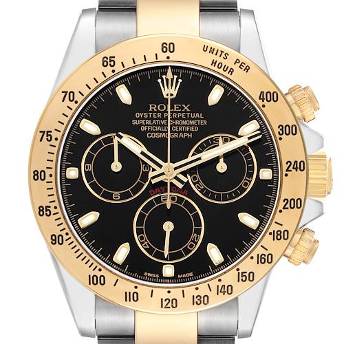 Photo of Rolex Daytona Black Dial Steel Yellow Gold Mens Watch 116523 Box Card