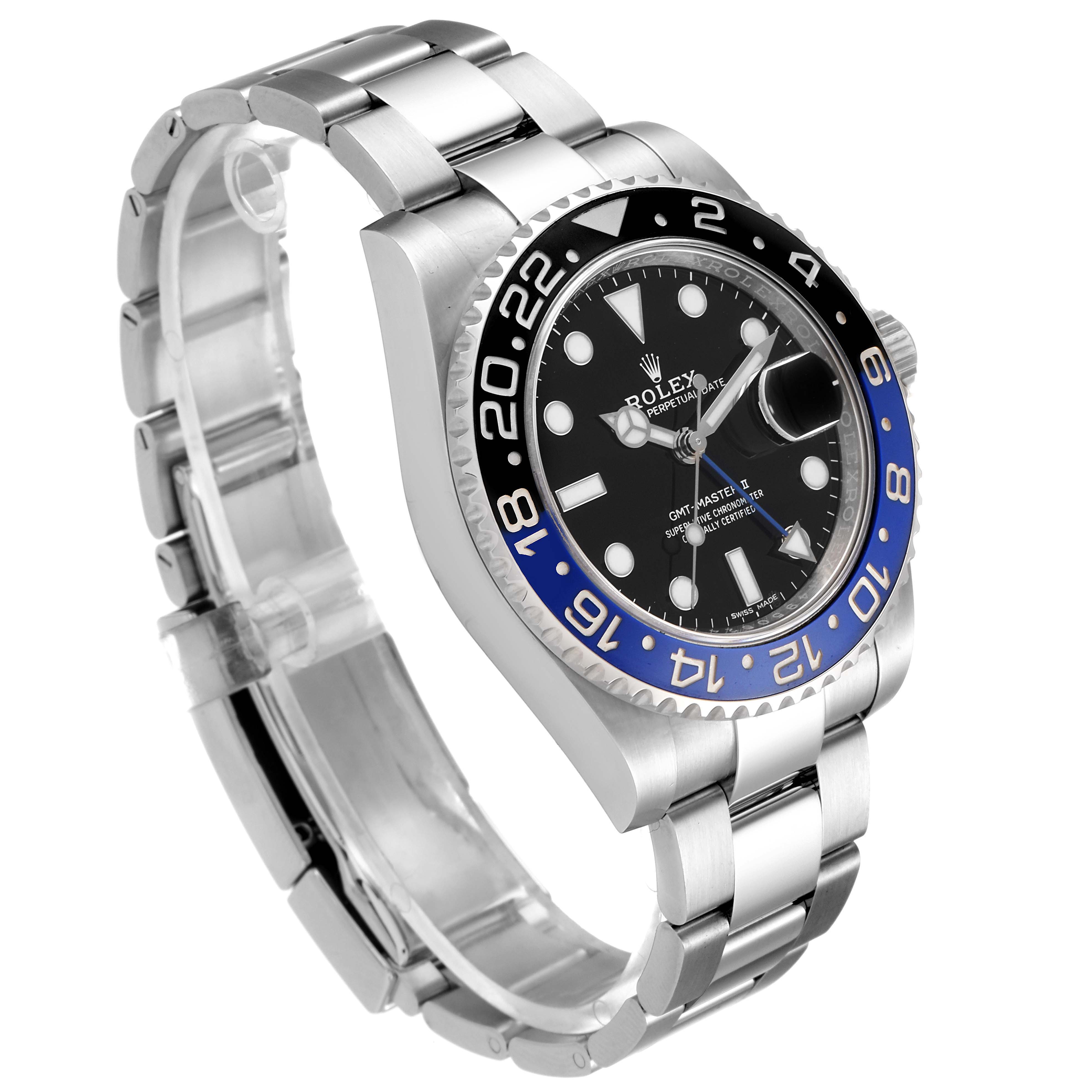 This image shows a side and front view of the Rolex GMT-Master 116710 Men
s Stainless Steel Black Dial 116710 Men
s Stainless Steel Black Dial watch, highlighting the bezel, dial, and bracelet.
