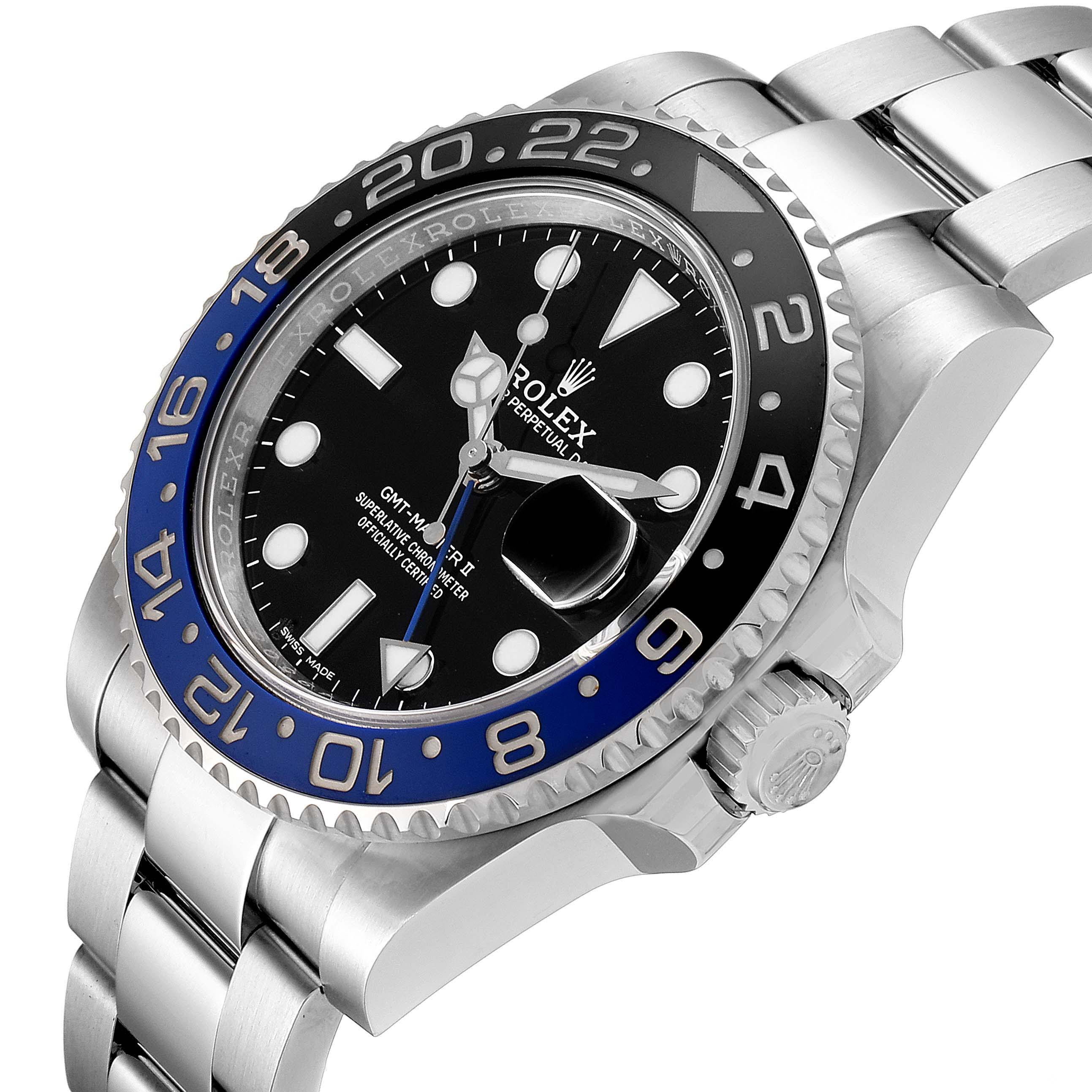 This image shows a close-up angle of the Rolex GMT-Master 116710 Men
s Stainless Steel Black Dial 116710 Men
s Stainless Steel Black Dial wristwatch, highlighting its bezel, dial, and bracelet.
