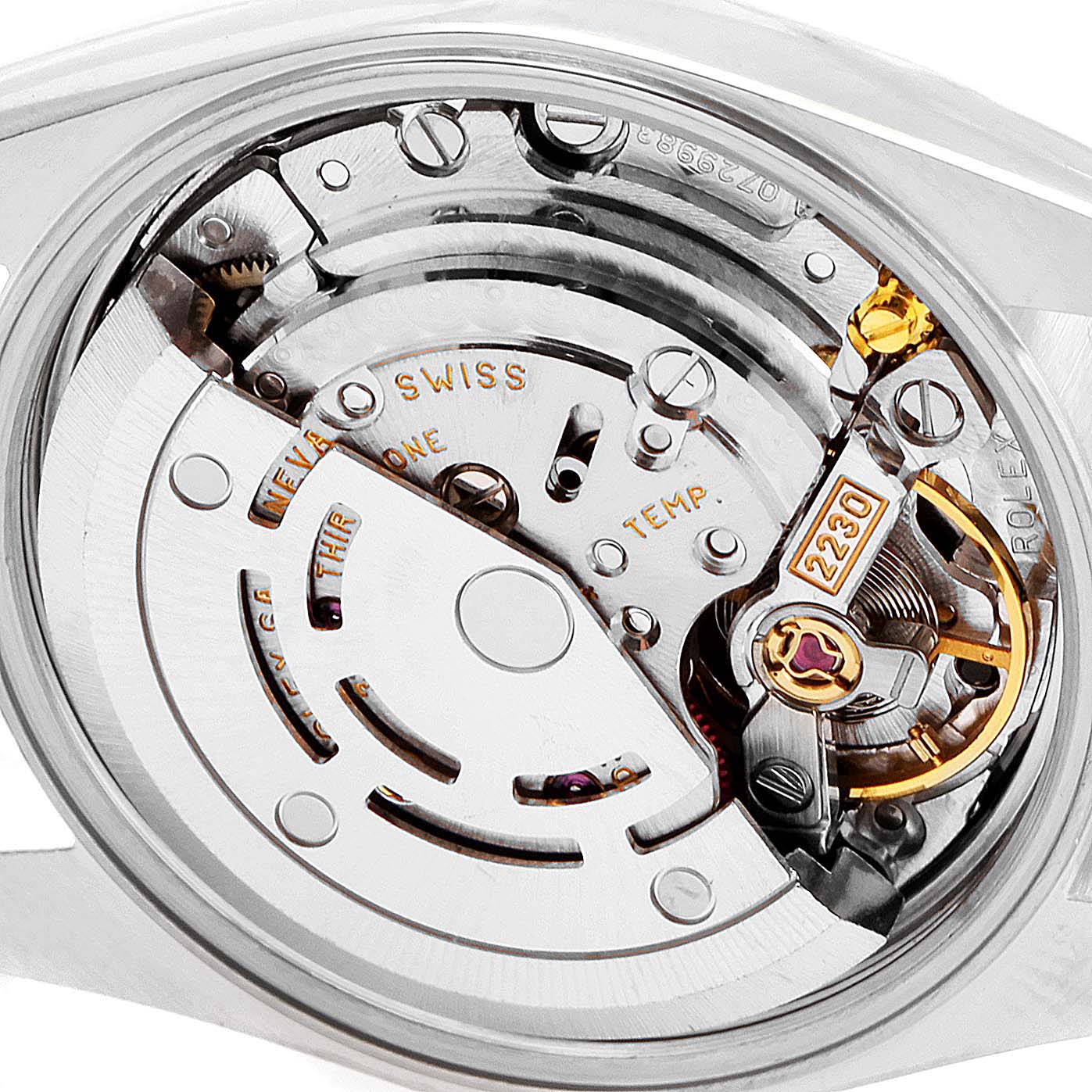 This image shows the internal movement mechanism of a Rolex Oyster Perpetual 76030 Men's Stainless Steel Black Dial 76030 Men's Stainless Steel Black Dial watch from a top-down angle.