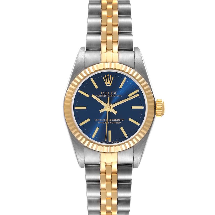 Rolex Oyster Perpetual Steel Yellow Gold Blue Dial Ladies Watch 76193 SwissWatchExpo